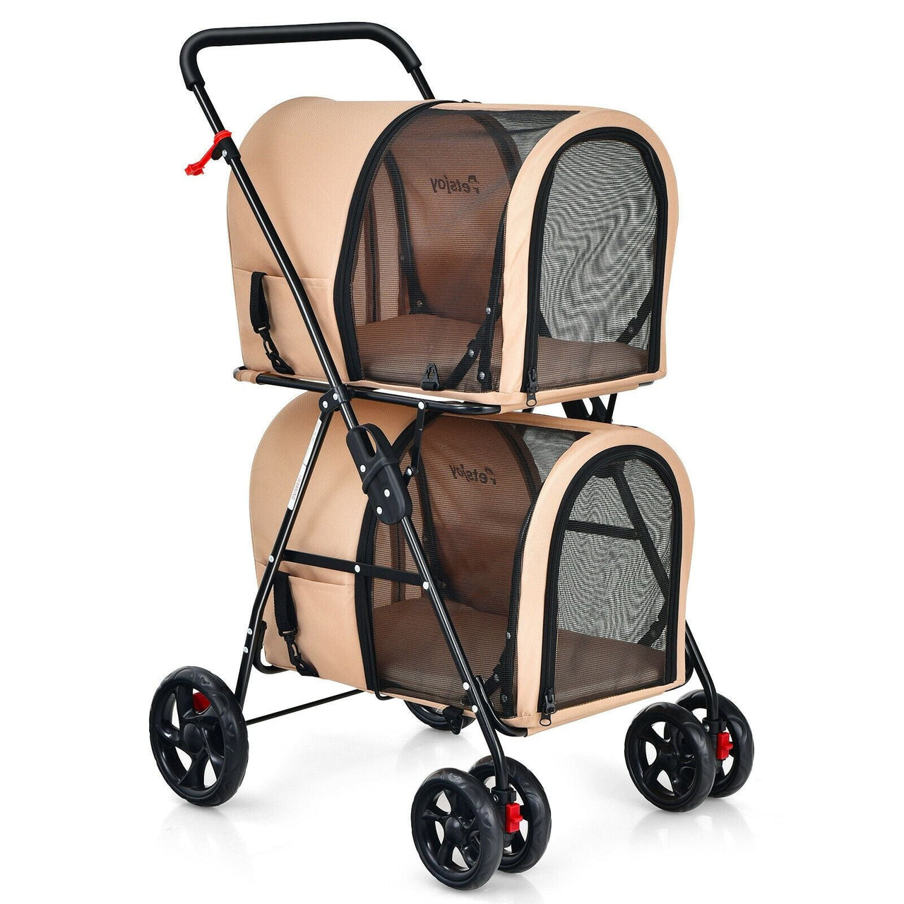 4-in-1 Double Pet Stroller with Detachable Carrier and Travel Carriage