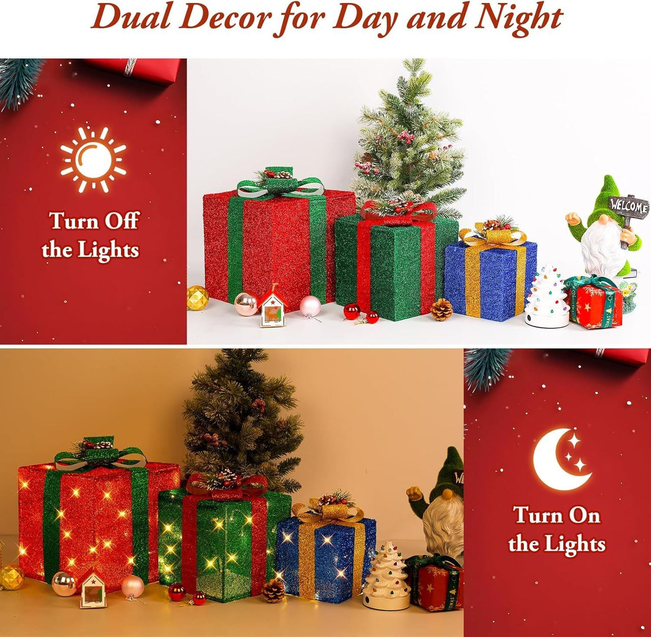 3 Pieces Large Gift Boxes for Christmas Decorations Outdoor, 10