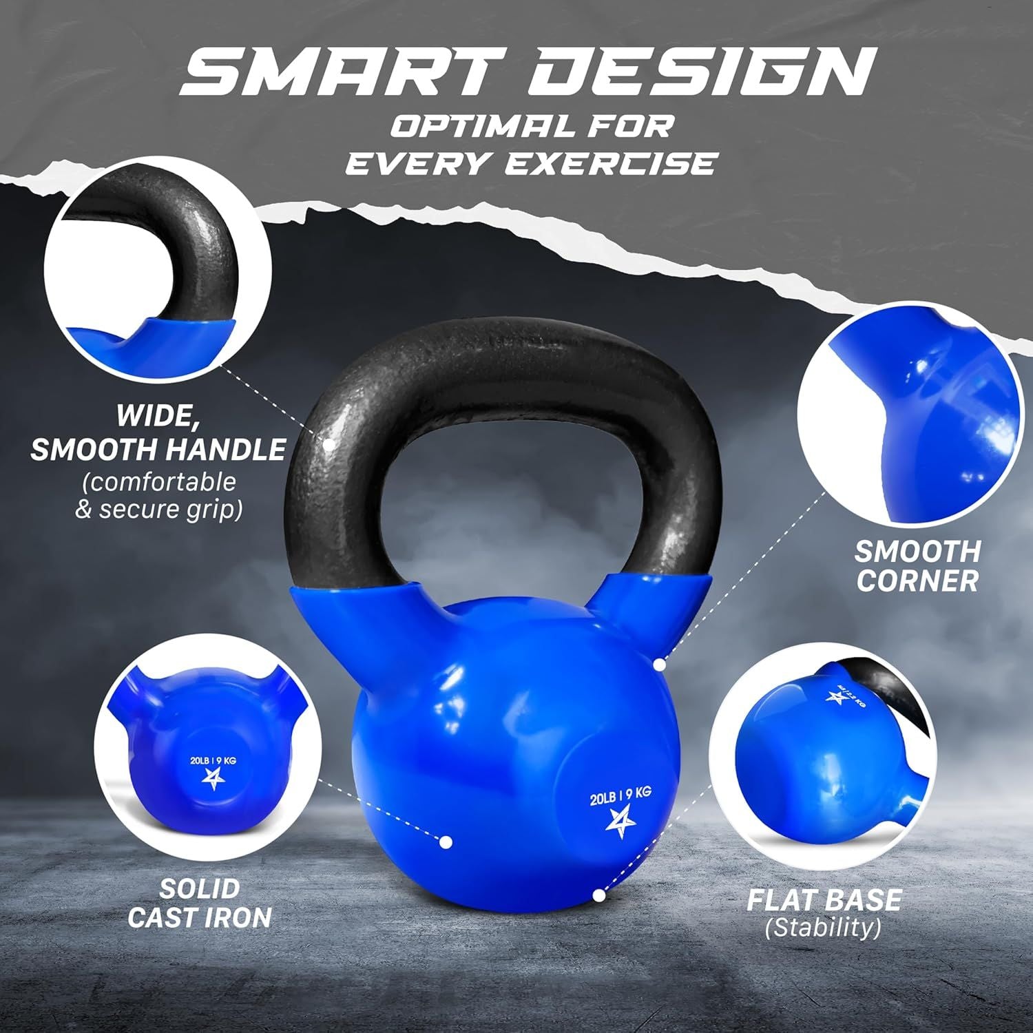 Kettlebell, 5-100 LB Vinyl Coated Cast Iron Strength Training Kettlebells for Home Gym Exercises, Fitness, Full Body Workout Equipment, Push Ups, and Grip Strength