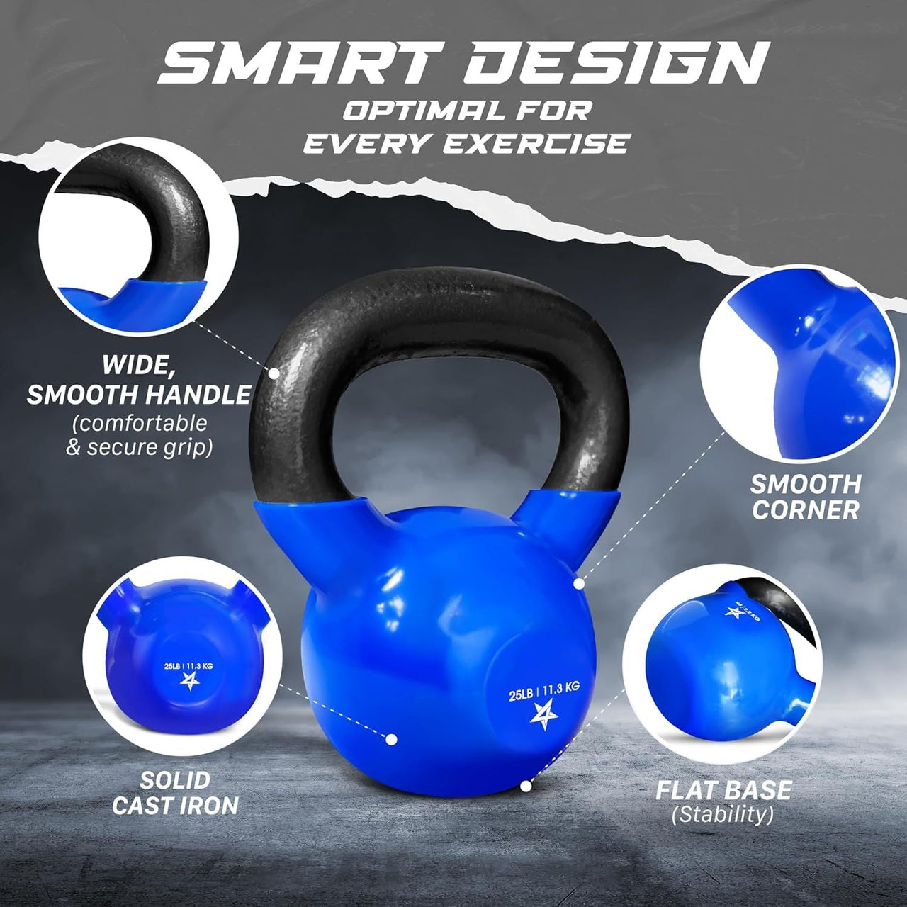 Kettlebell, 5-100 LB Vinyl Coated Cast Iron Strength Training Kettlebells for Home Gym Exercises, Fitness, Full Body Workout Equipment, Push Ups, and Grip Strength