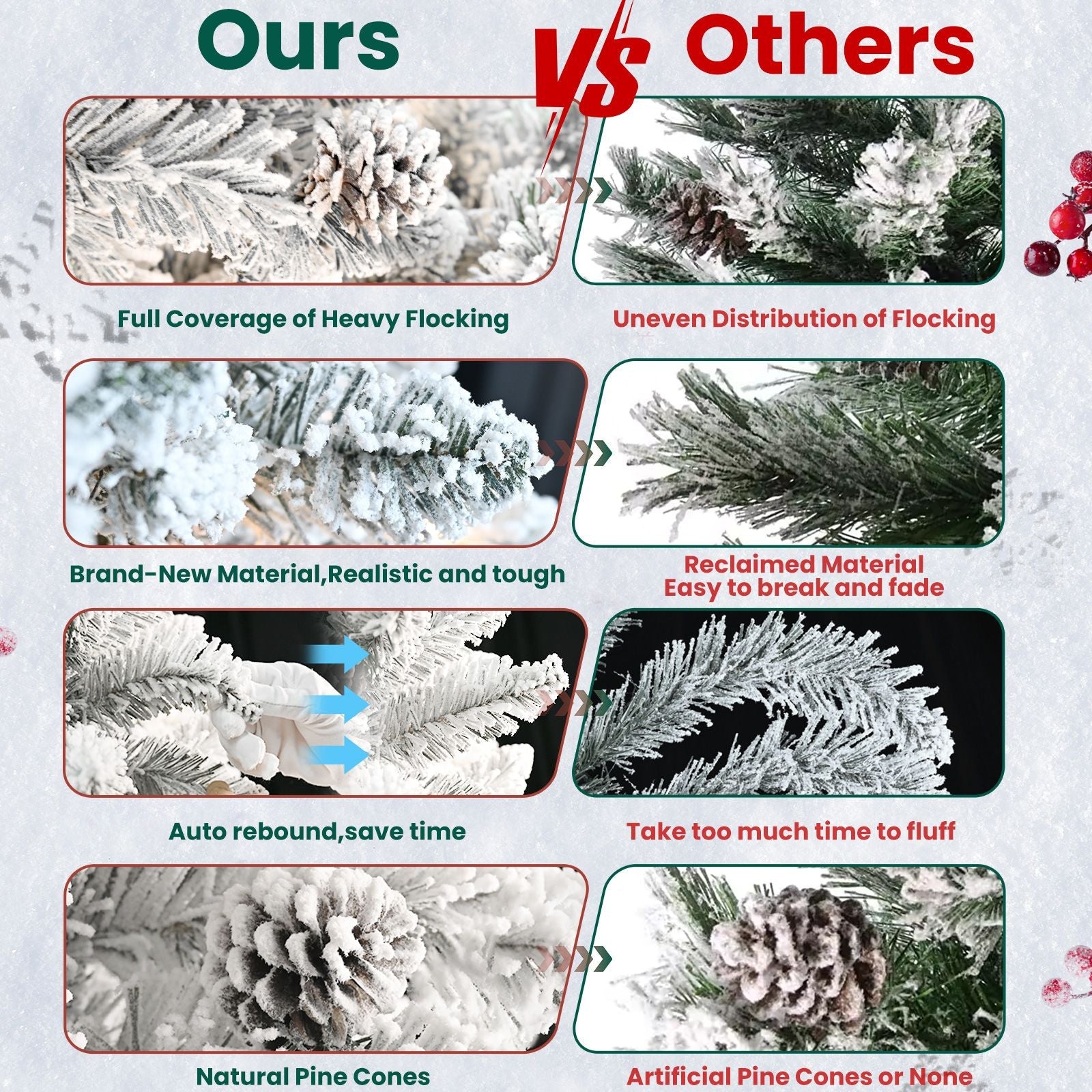 5ft Pvc Mixed Flocked Small XmasTree Pine Cone Hinged Automatic christmas Tree Artificial