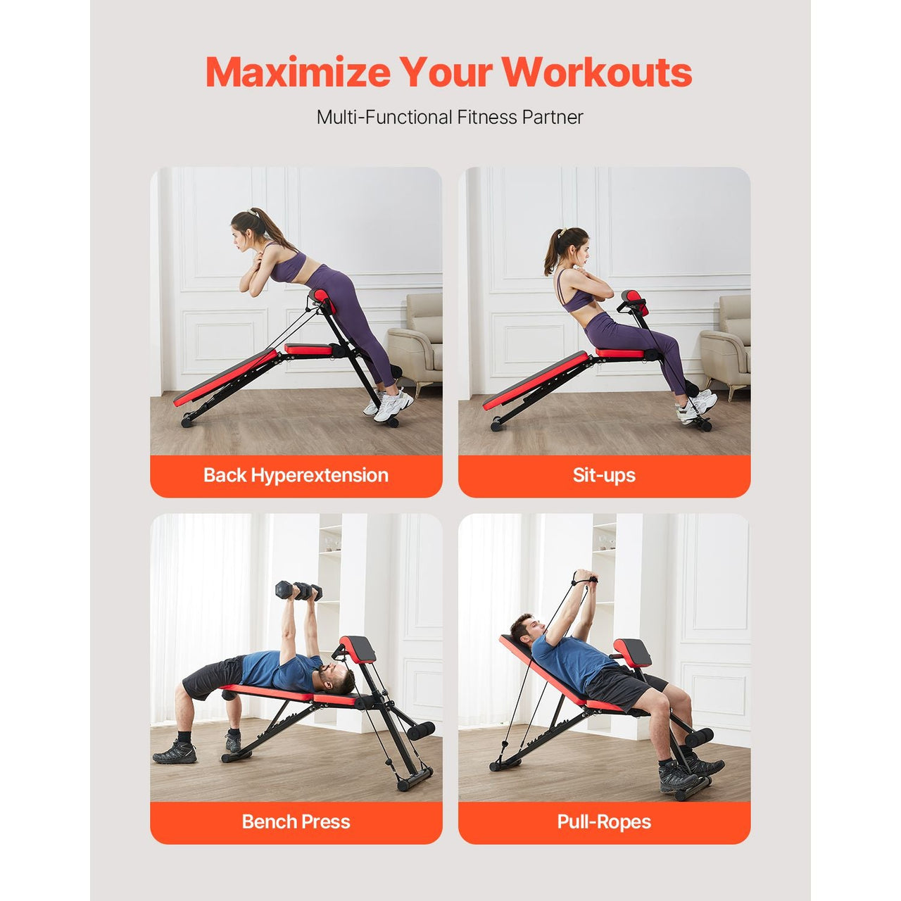 Multi-Functional Weight Bench for Full Body Workout, Roman Chair Hyperextension Bench, 770 lbs Adjustable & Foldable Equipment for Back Arm Core Ab Workout, Sit Up Exercise Machine for Home Gym