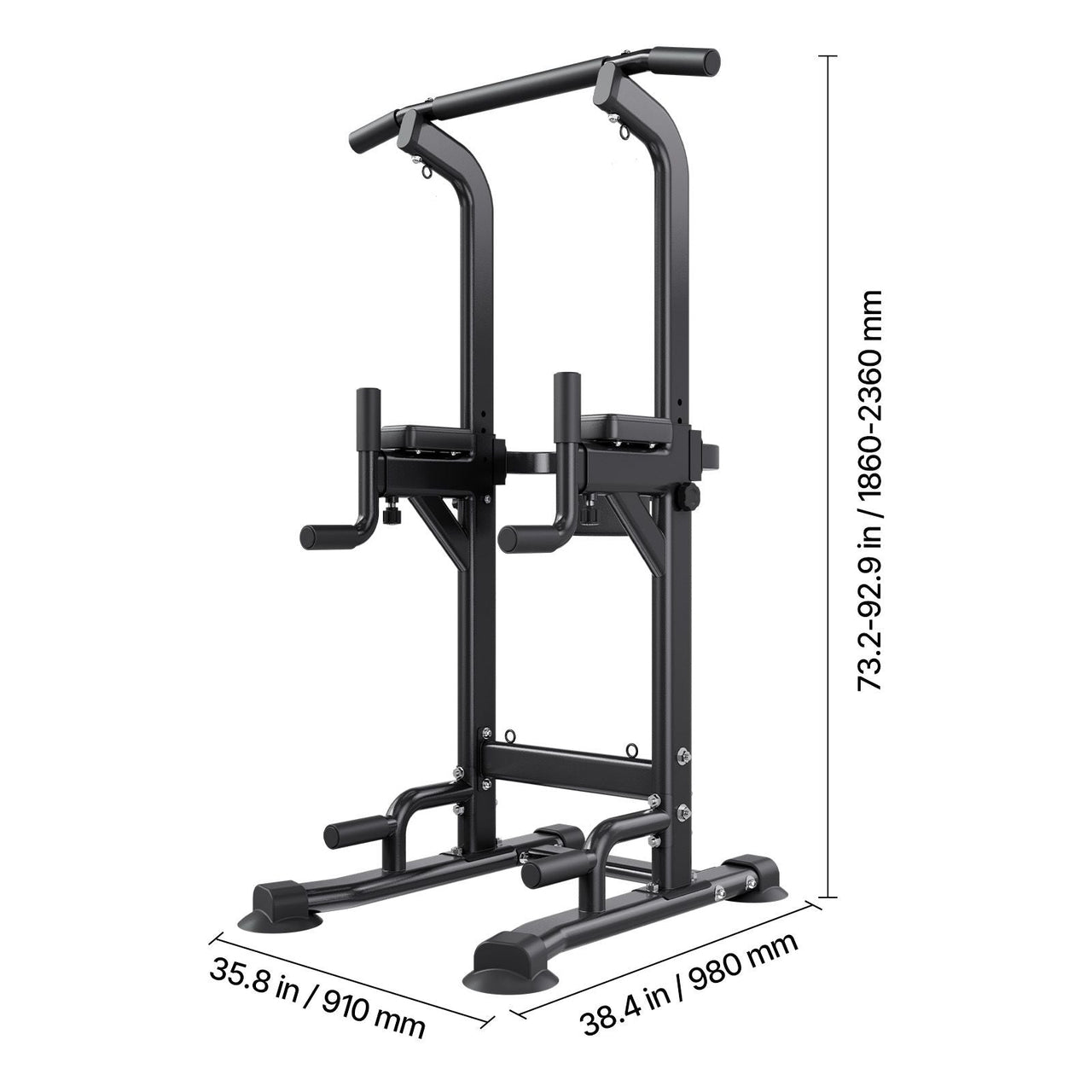 Pull Up Bar, 330 LBS Power Tower Dip Station, Workout Dip Station with H-Shaped Stable Base & Back Pad, Adjustable 12 Level Height Free Standing Chin Up Bar for Back, 4-Level Adjustable Back Pad
