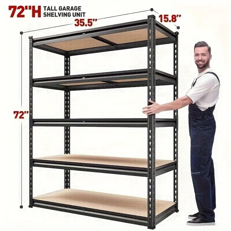 5-Tier Metal Garage Shelving Unit, Adjustable Storage Rack 35.5