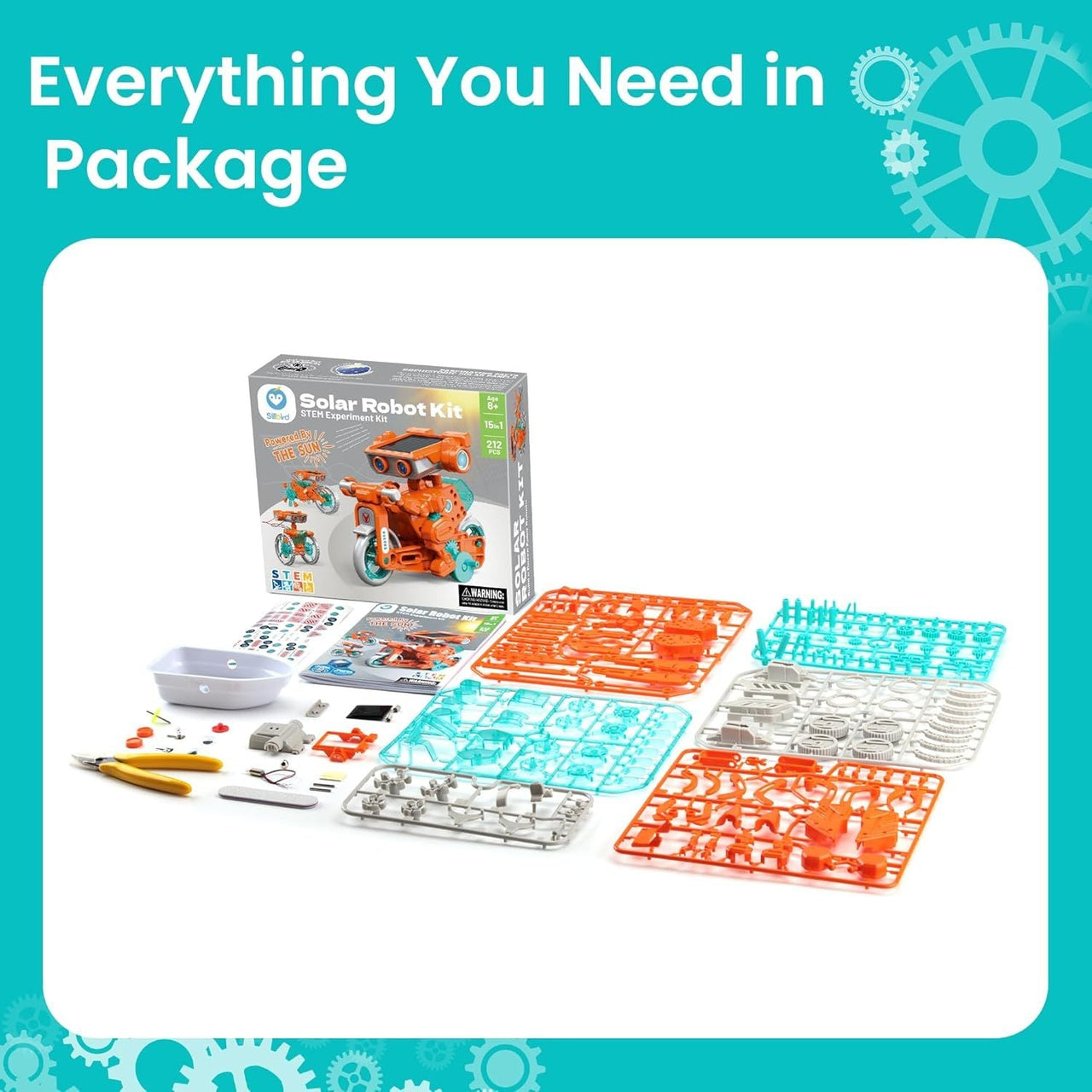 Solar Robot Building Kit Christmas STEM Gift for Boys Aged 8-14, 15-in-1 DIY Science Educational Robotic Set, Solar or Battery Powered Toy for Kids Birthday with 212 Pieces