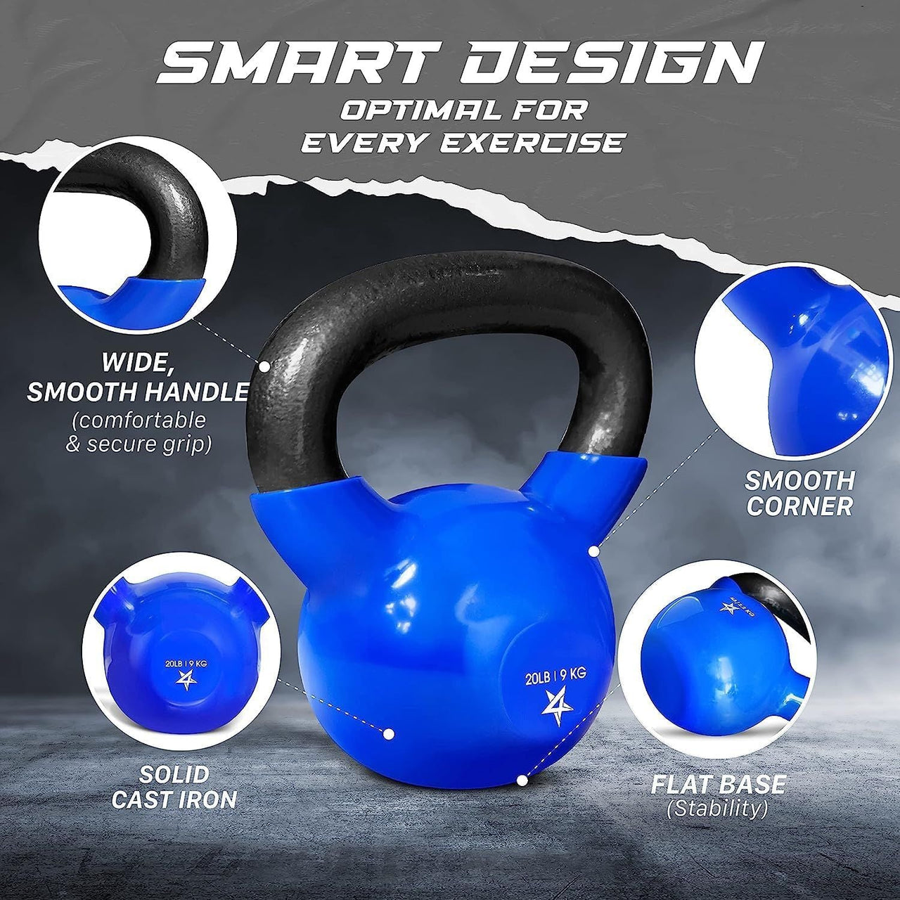 Kettlebell, 5-100 LB Vinyl Coated Cast Iron Strength Training Kettlebells for Home Gym Exercises, Fitness, Full Body Workout Equipment, Push Ups, and Grip Strength