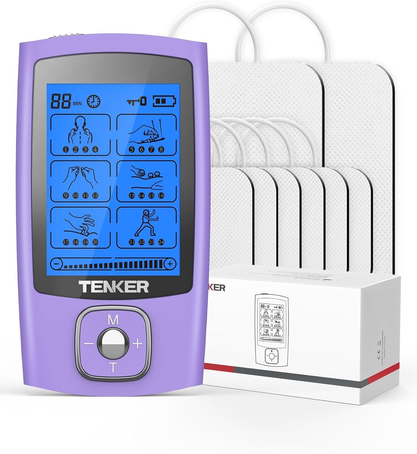 TENS Unit Muscle Stimulator, 24 Modes TENS EMS Machine for Pain Relief Therapy/Pain Management, Rechargeable Electronic Pulse Massager with 2