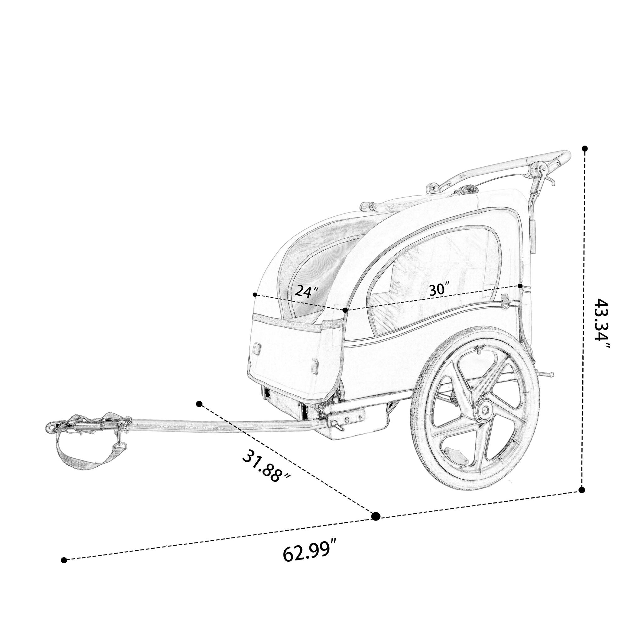 2-in-1 Double 2 Seat with 5-point safety harnesses Bicycle Bike Trailer Jogger Stroller for Kids Children Foldable Collapsible w/Pivot Front Wheel, Storage Bag