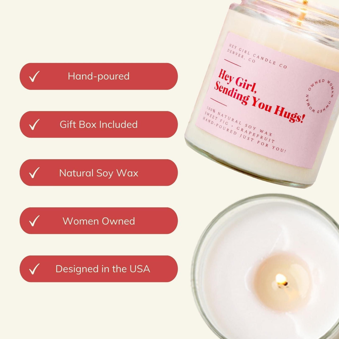 Hug in A Jar Candles Gifts for Women Thinking of You Gift Candles Sweet Fig Grapefruit 13 oz Long Lasting 60 80 Hour Burn Aromatherapy with Gift Box Mother's Day Gifts