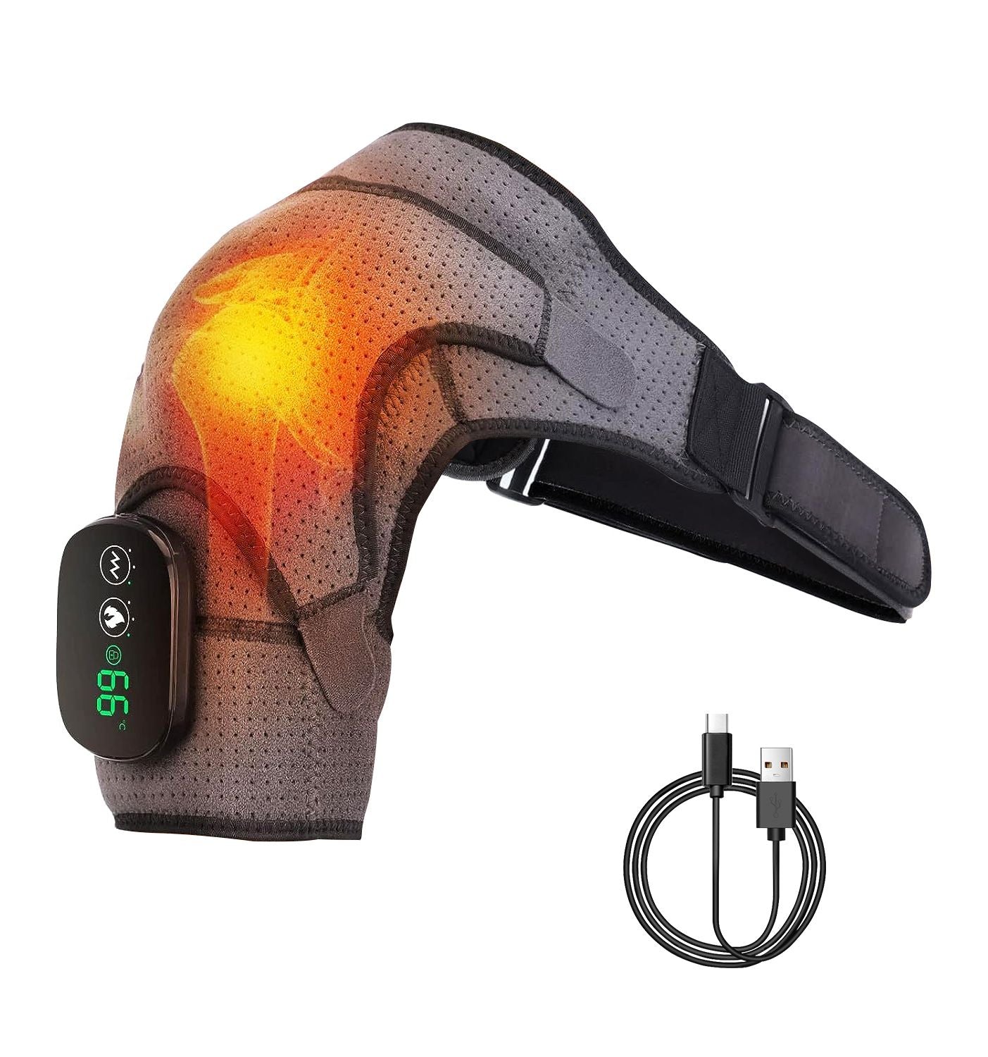 Cordless Shoulder Heating Pad Rechargeable Heated Shoulder Wrap Massager Shoulder Brace Supports with 3 Heating Levels 3 Vibration Modes for Left Right Shoulder