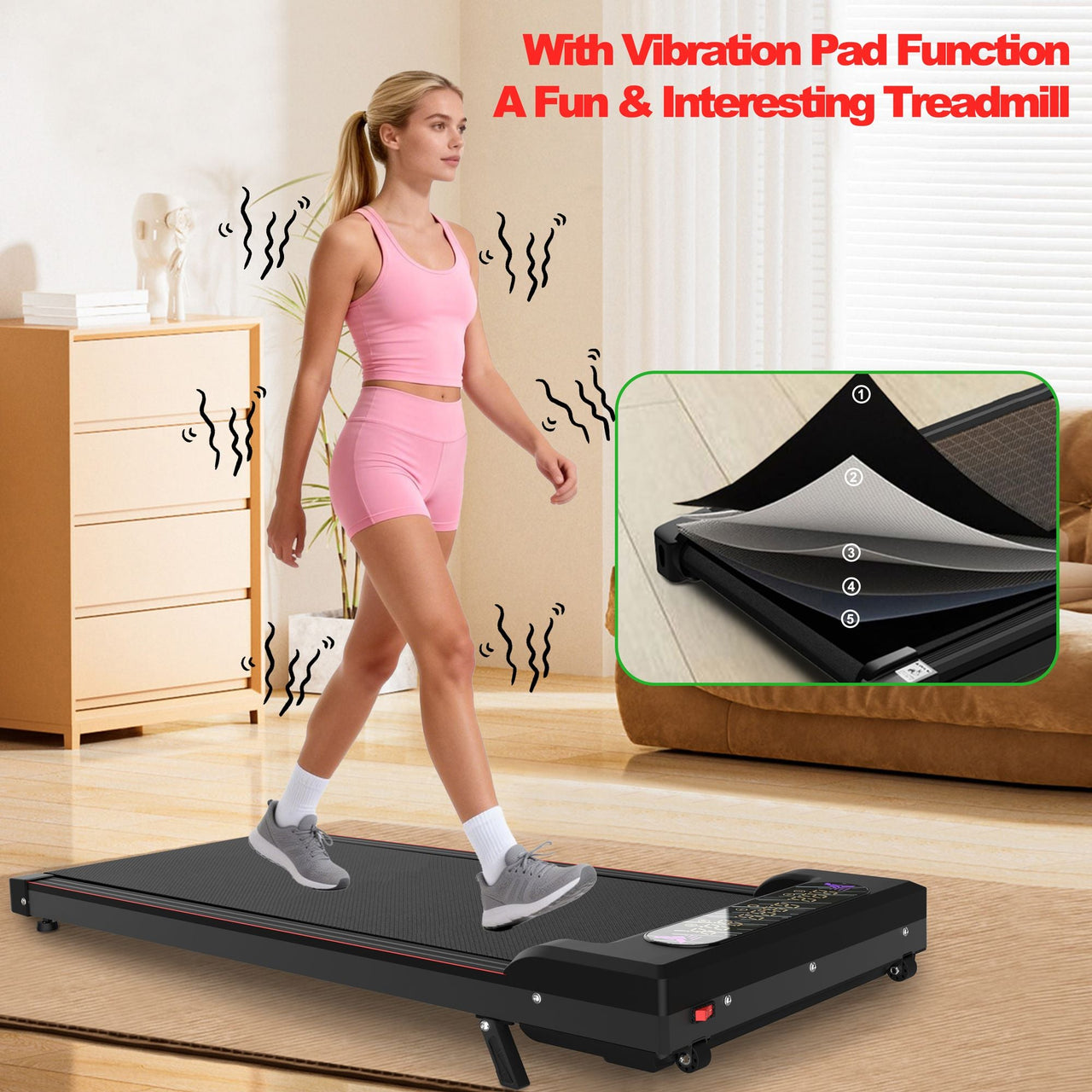 Foldable Treadmill with Handle Bar & Incline, 2 in 1 Upgrade Portable Under Desk Walking Pad and Vibration Pad with Remote Control for Home Office Small Spaces