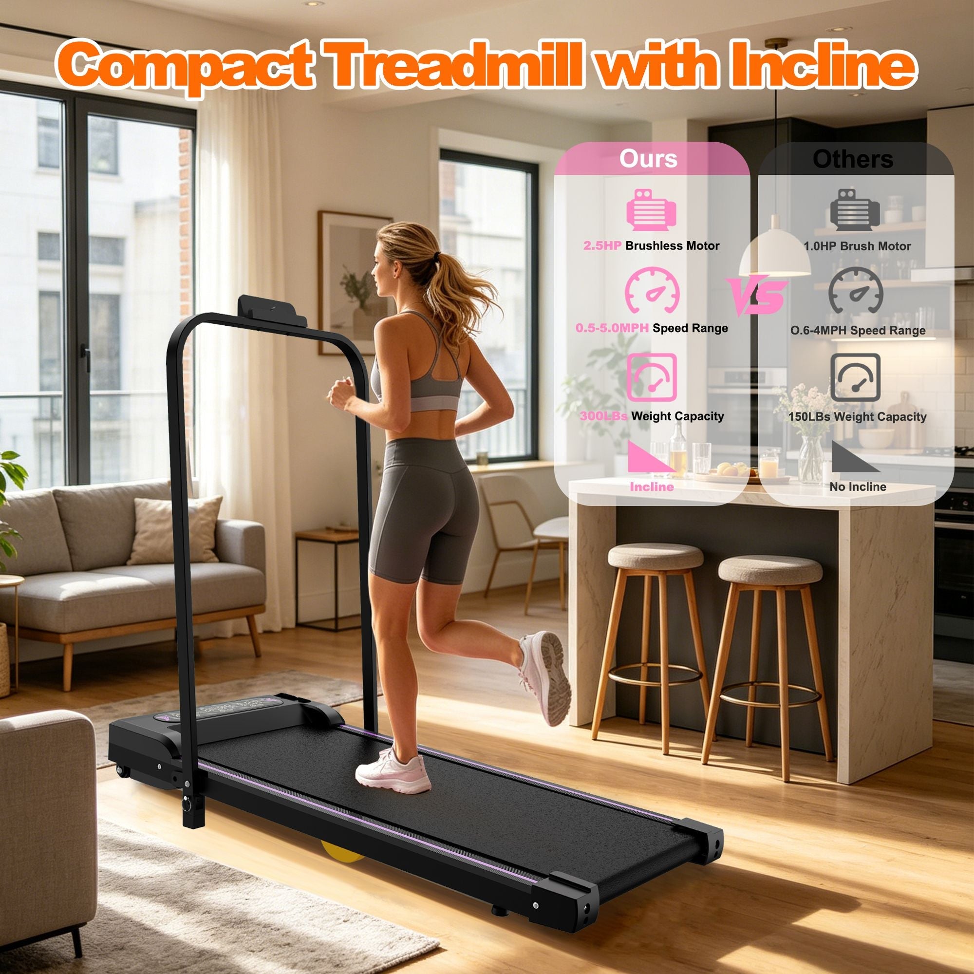 Under Desk Treadmill, Walking Pad, 2 in 1 Portable Treadmill with Handle Remote Control LED Display, Walking Jogging Machine for Home Office Use Black