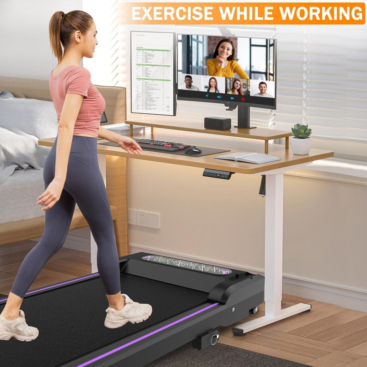 Under Desk Treadmill, Walking Pad, 2 in 1 Portable Treadmill with Handle Remote Control LED Display, Walking Jogging Machine for Home Office Use Black