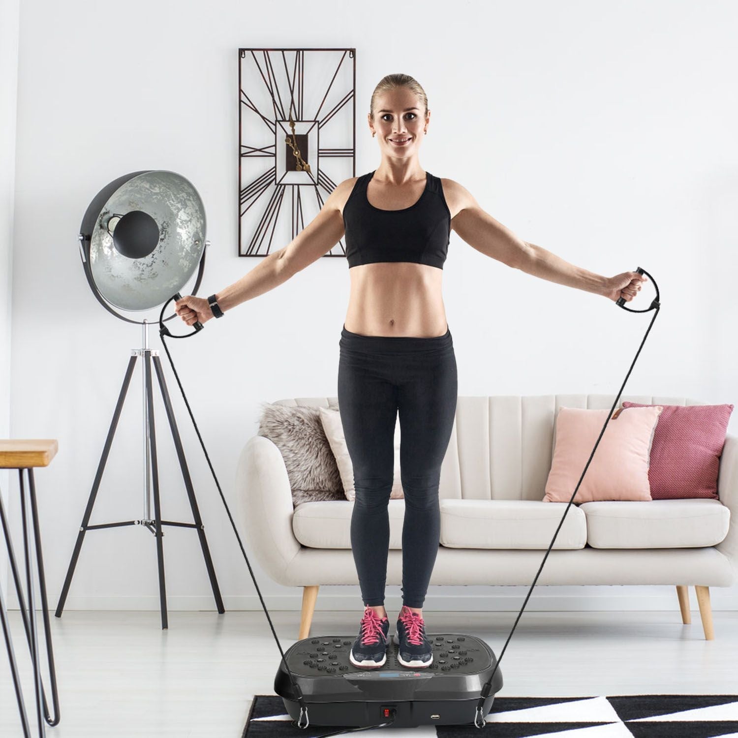 Whole Body Vibration Plate Exercise Machine 1–120 Speed Levels with 2 Resistance Bands, Touch & Remote Control Vibration Platform with Bluetooth USB Music Play for Home Fat Loss Workout
