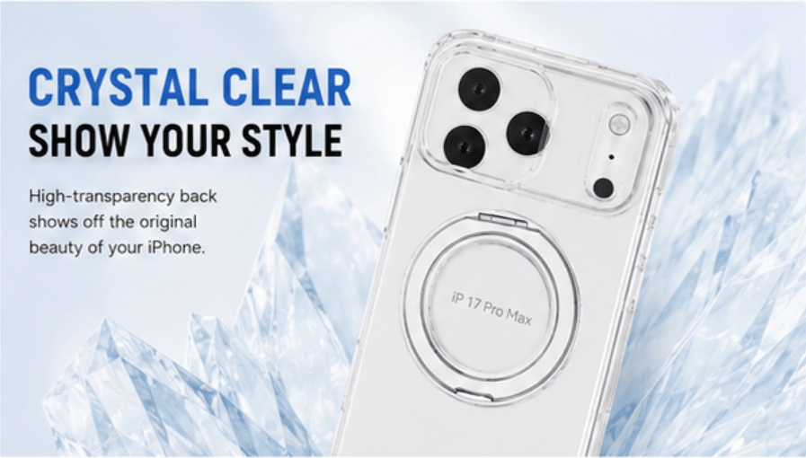 Transparent Magnetic Phone Case Compatible with iPhone 13-17 AIR, 360° Rotating Ring Holder, Anti-Yellow & Shockproof Protective Case, Works with Magnetic Accessories