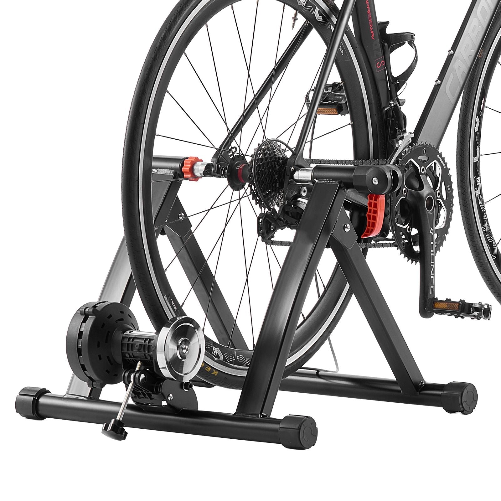 Bike Trainer, 6 Level Resistance, 26-29 in & 700C Wheels, Foldable Magnetic Bicycle Stationary Stand for Indoor Exercise Riding with Quick Release Skewer & Front Wheel Riser Block for Road Bikes