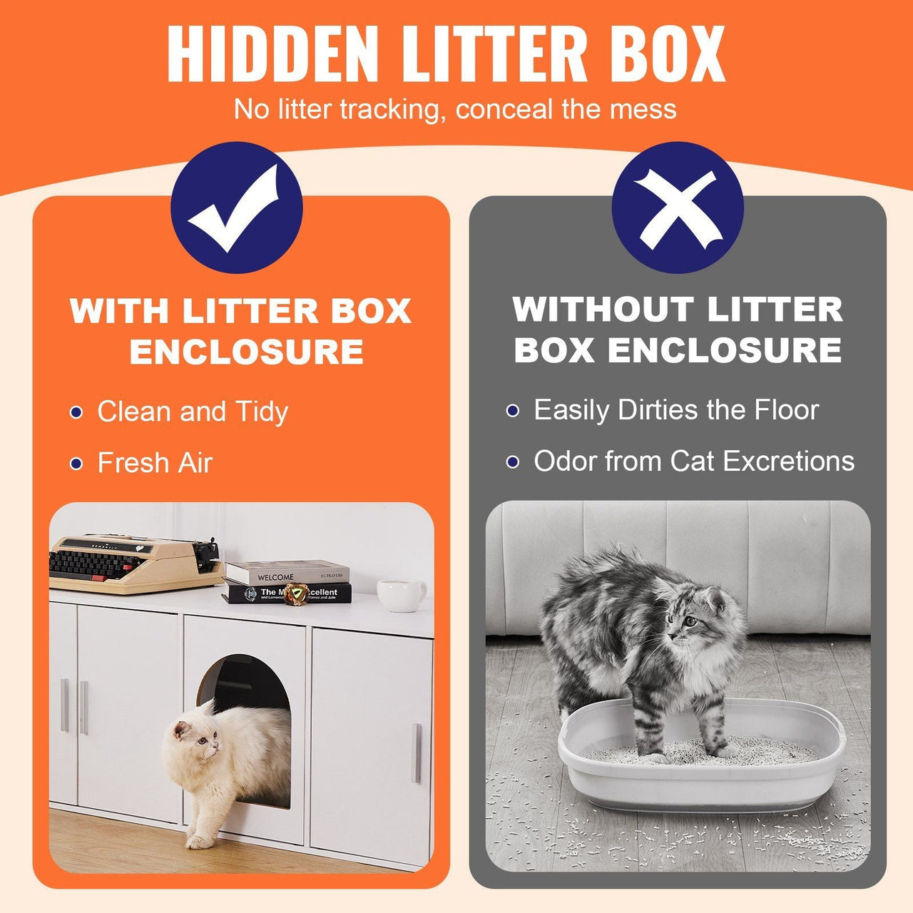 Cat Litter Box Enclosure Wooden Litter Box Furniture Hidden 57.9