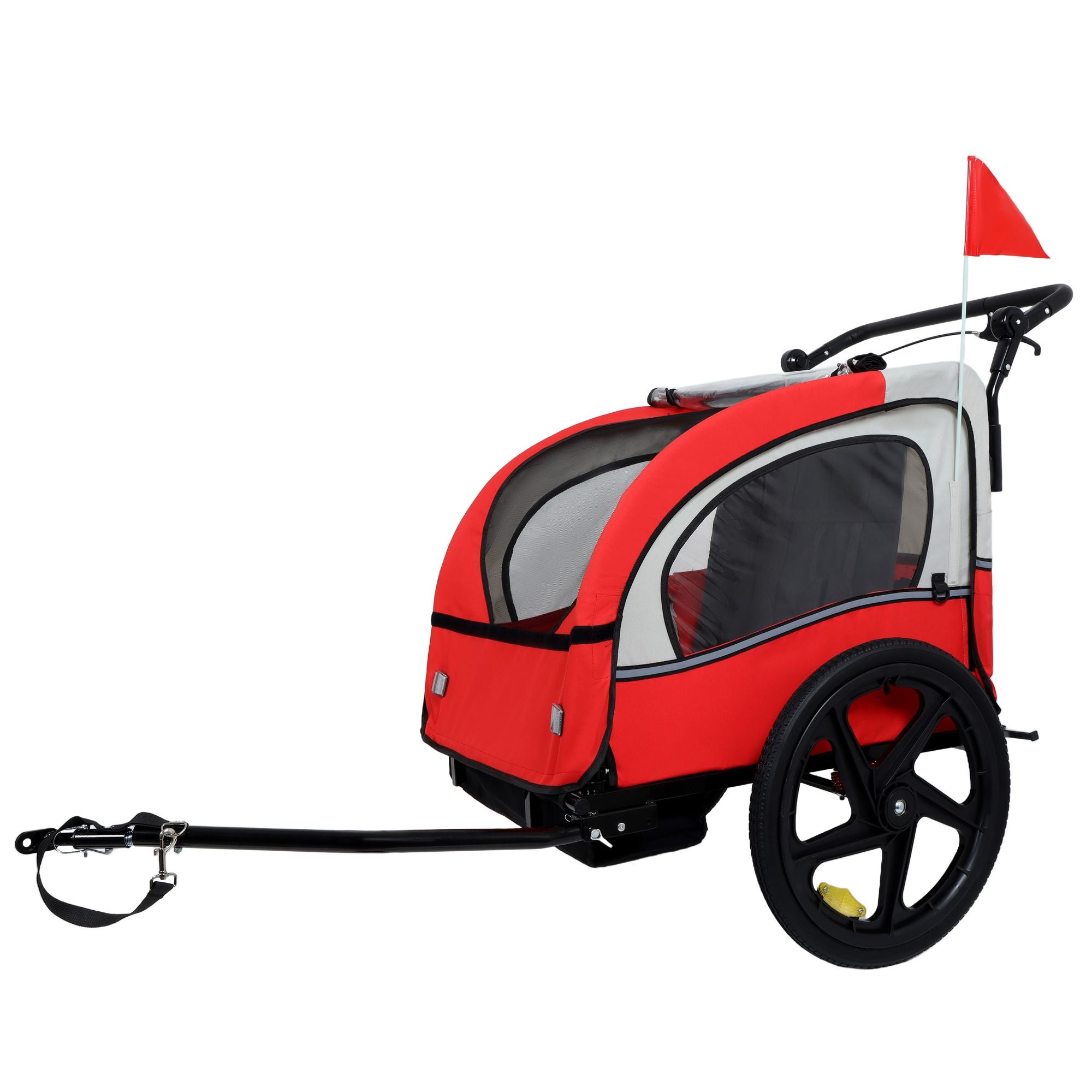 2-in-1 Double 2 Seat with 5-point safety harnesses Bicycle Bike Trailer Jogger Stroller for Kids Children Foldable Collapsible w/Pivot Front Wheel, Storage Bag