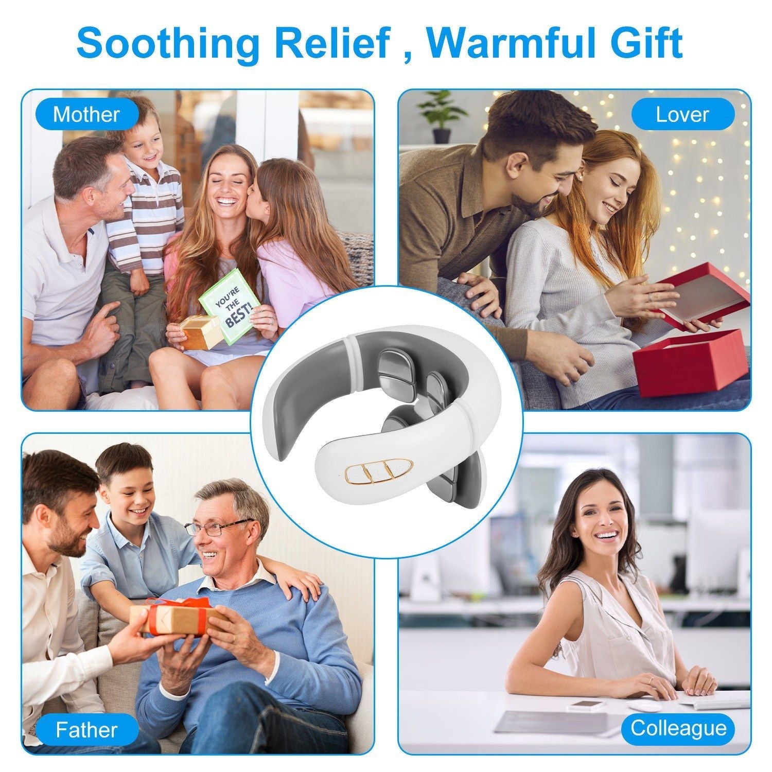 Electric Cervical Neck Massager with Hot Compress, 6 Modes 20 Levels Cordless Neck Pain Relief8-Head Electric Neck Massager with Heat, Cordless Portable Neck Massage Device with Auto Off