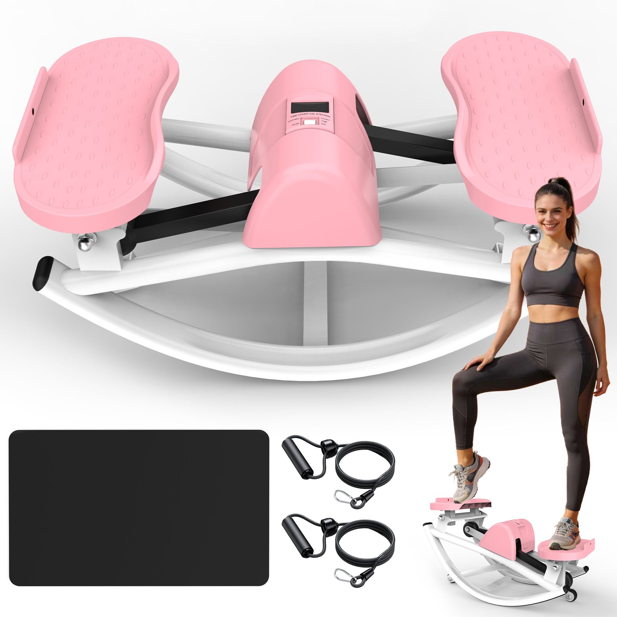 Lateral Stepper for Exercise-Rocking Stepper Machine with Resistance Bands & Anti-Slip Mat and LCD Monitor, Professional Stair Stepper for Home Workout