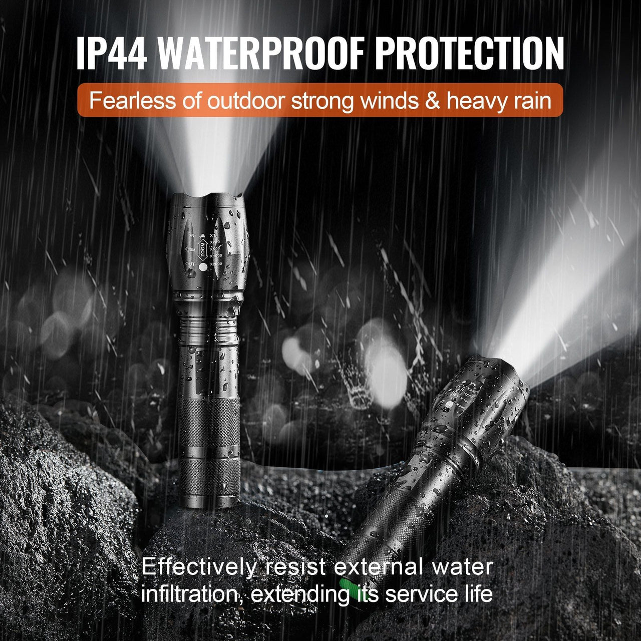VEVOR 2 Pack Flashlights Torch, 2000 High Lumens 5 Modes Adjustable Focus Flashlight, IP44 LED Waterproof Handheld Flashlight for Camping Cycling Hiking Fishing Emergency
