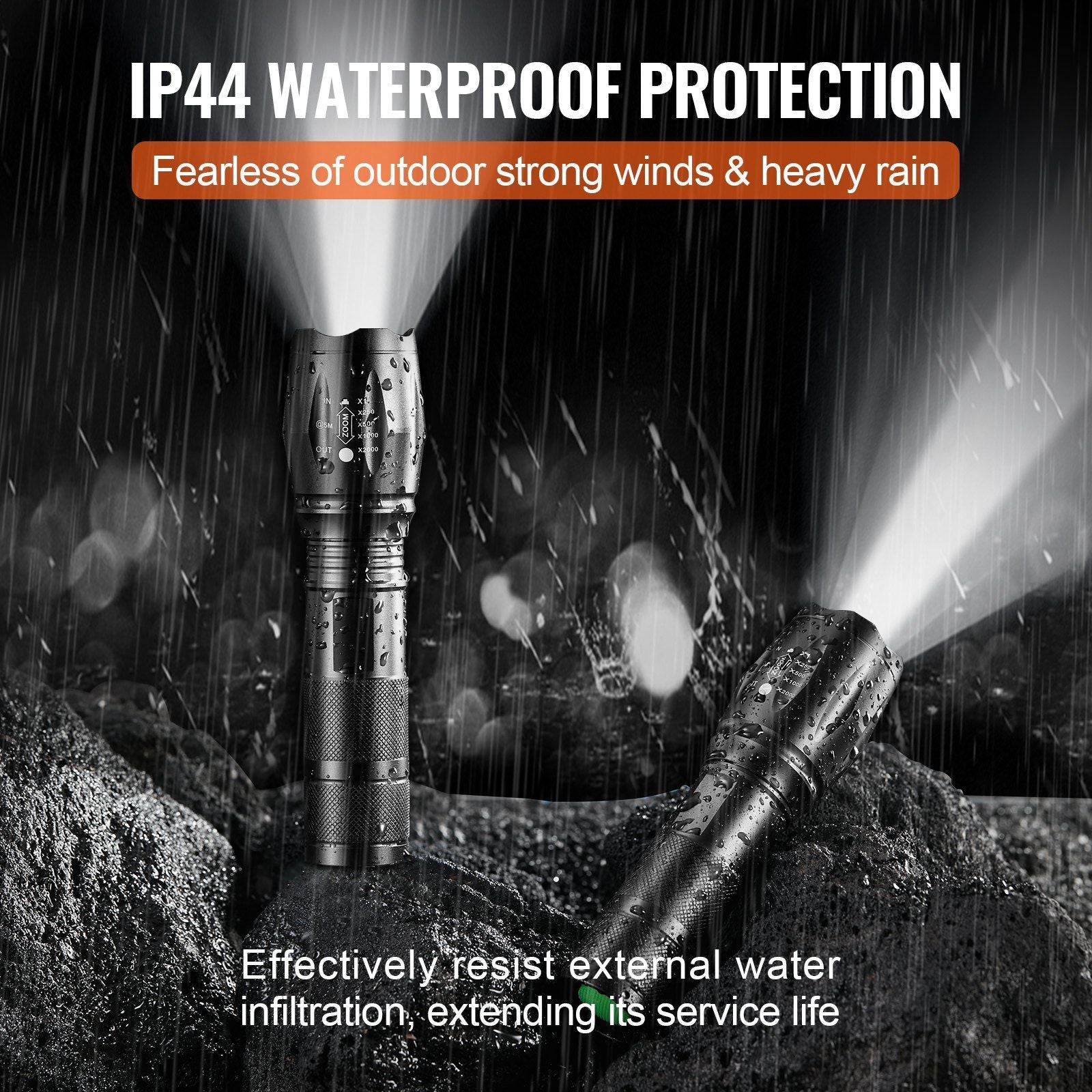 VEVOR 2 Pack Flashlights Torch, 2000 High Lumens 5 Modes Adjustable Focus Flashlight, IP44 LED Waterproof Handheld Flashlight for Camping Cycling Hiking Fishing Emergency