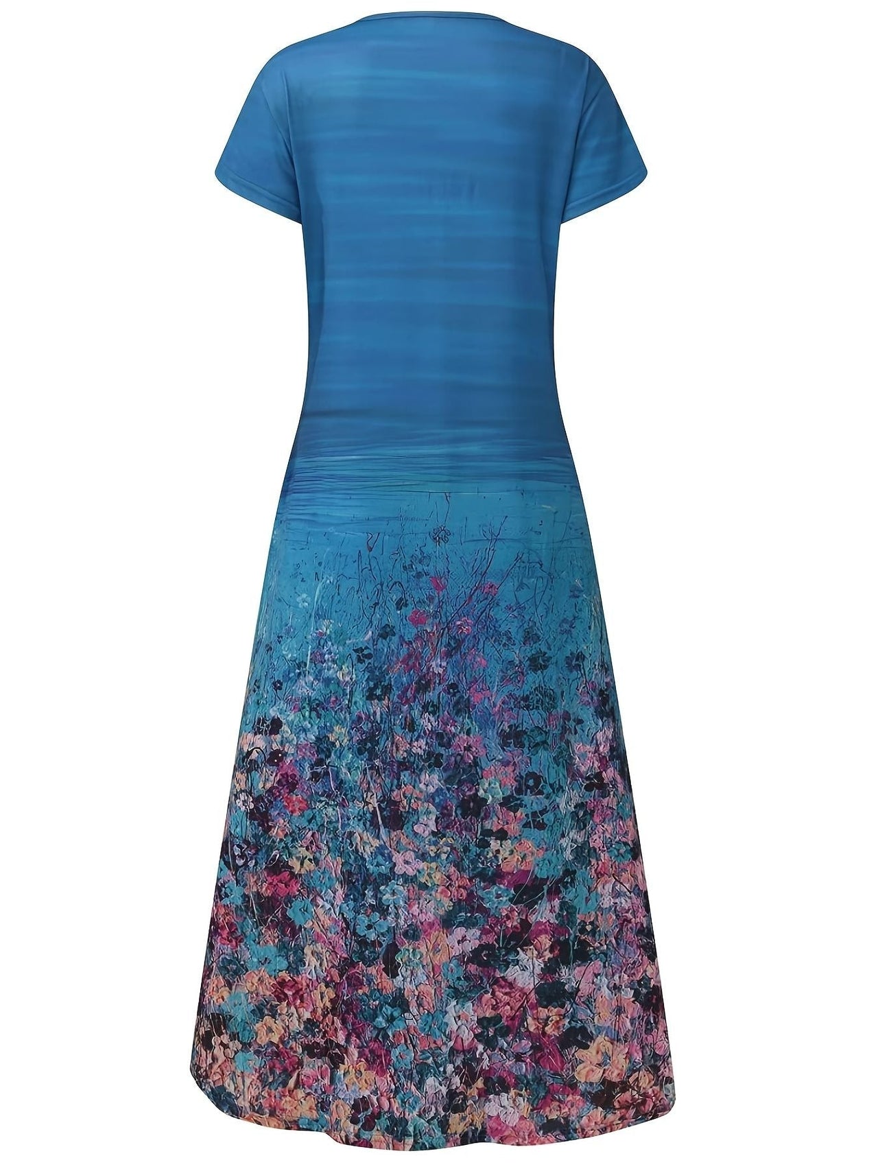 Floral Print Pocket Dress; Casual Short Sleeve Crew Neck Dress; Women's Clothing