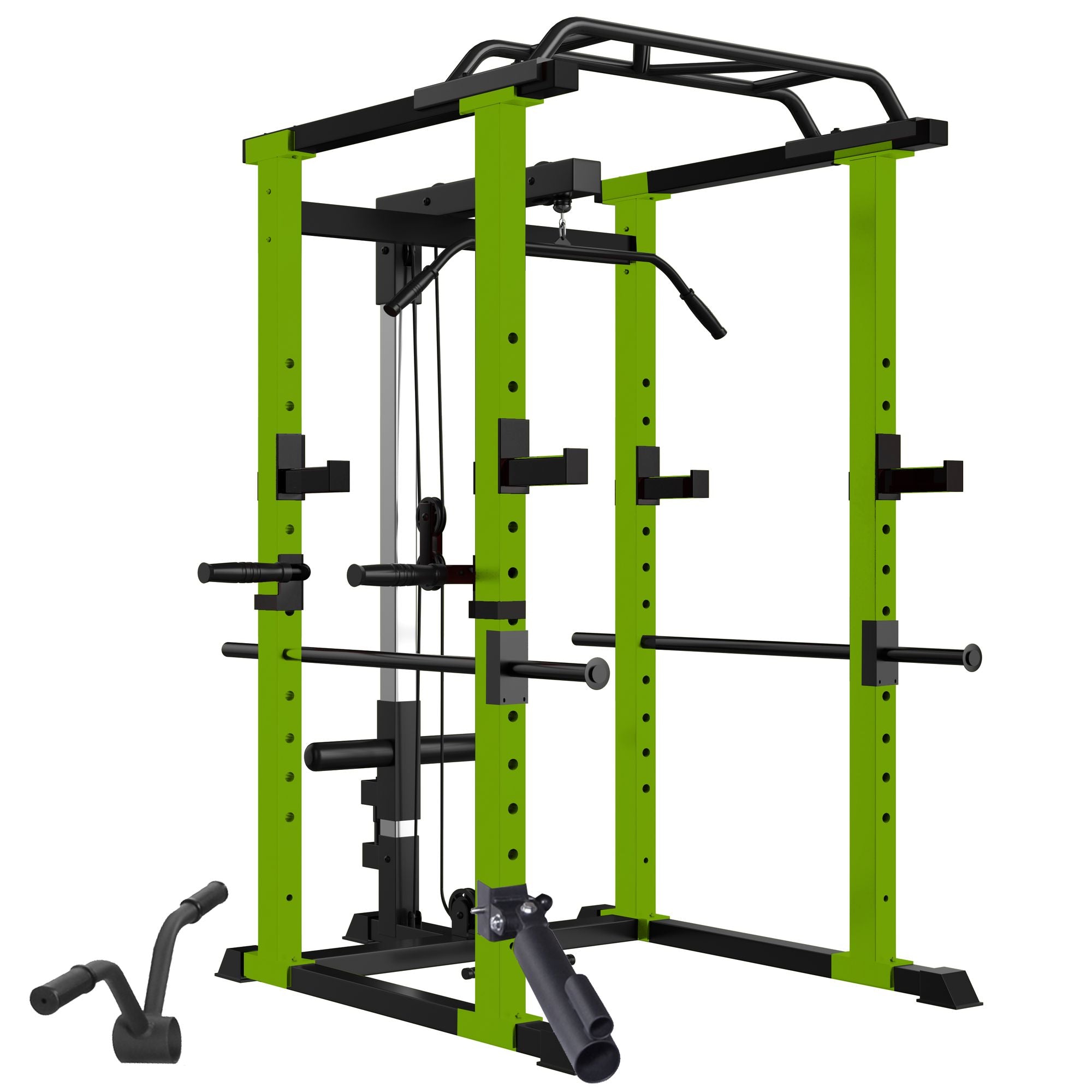 100lb Green Home Gym Set Multi-functional Power Cage, Home Adjustable Pullup Squat Rack 1000Lbs Capacity Comprehensive Fitness Barbell Rack
