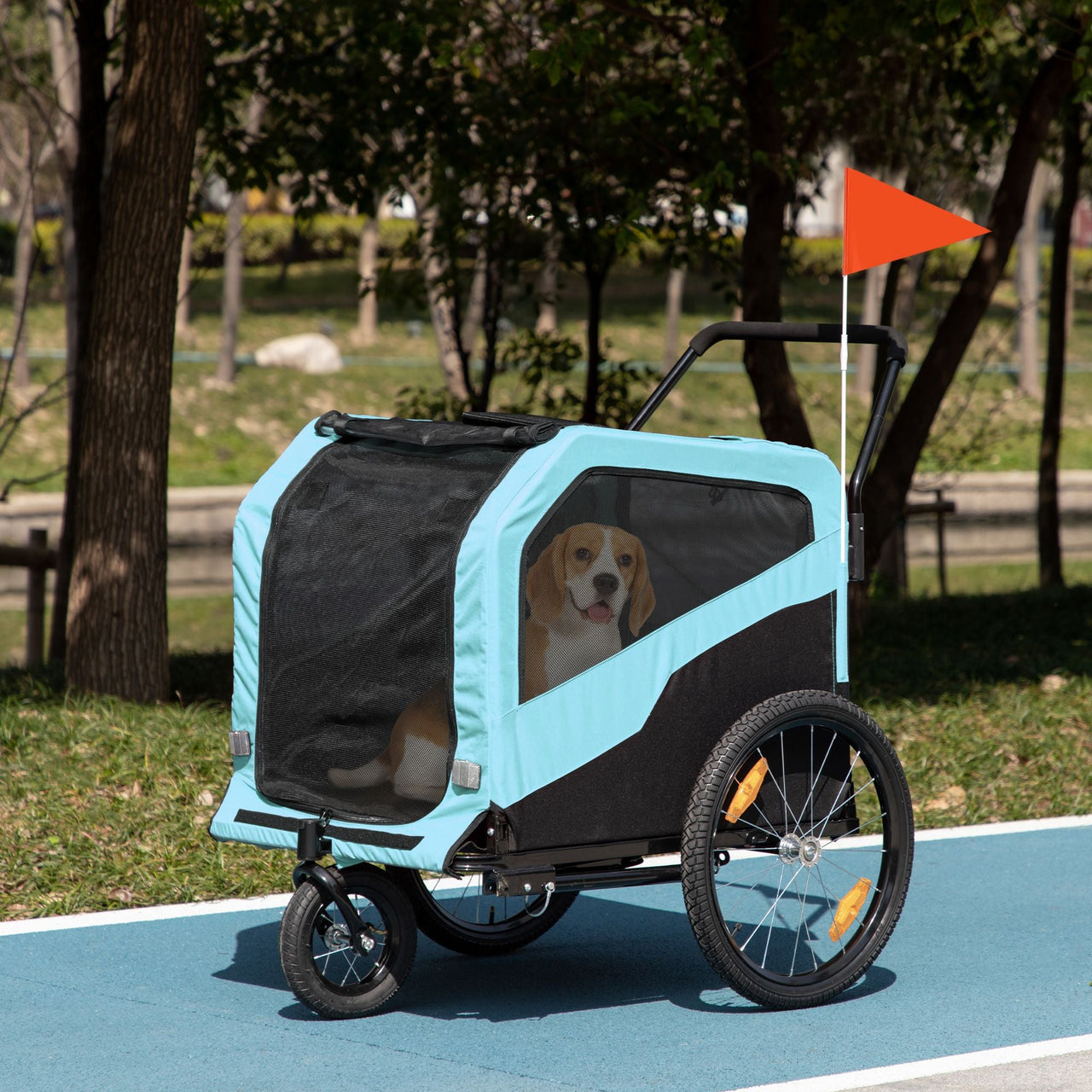 Pet Stroller - 2-in-1 Large Dog Bike Trailer & Stroller Combo with Safety Hitch Quick-release Wheels Foot Support Pet Bicycle Cart