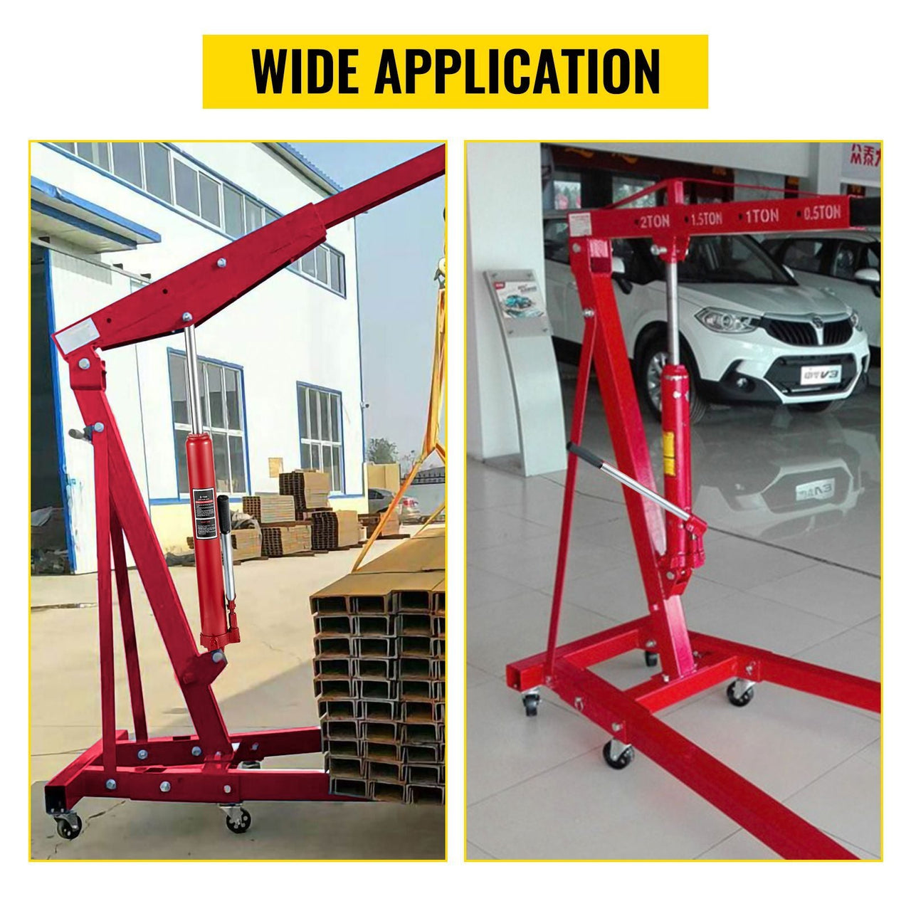 Hydraulic Long Ram Jack, 3 Tons/6600 lbs Capacity, with Single Piston Pump and Clevis Base, Manual Cherry Picker with Handle, for Garage/Shop Cranes, Engine Lift Hoist, Red