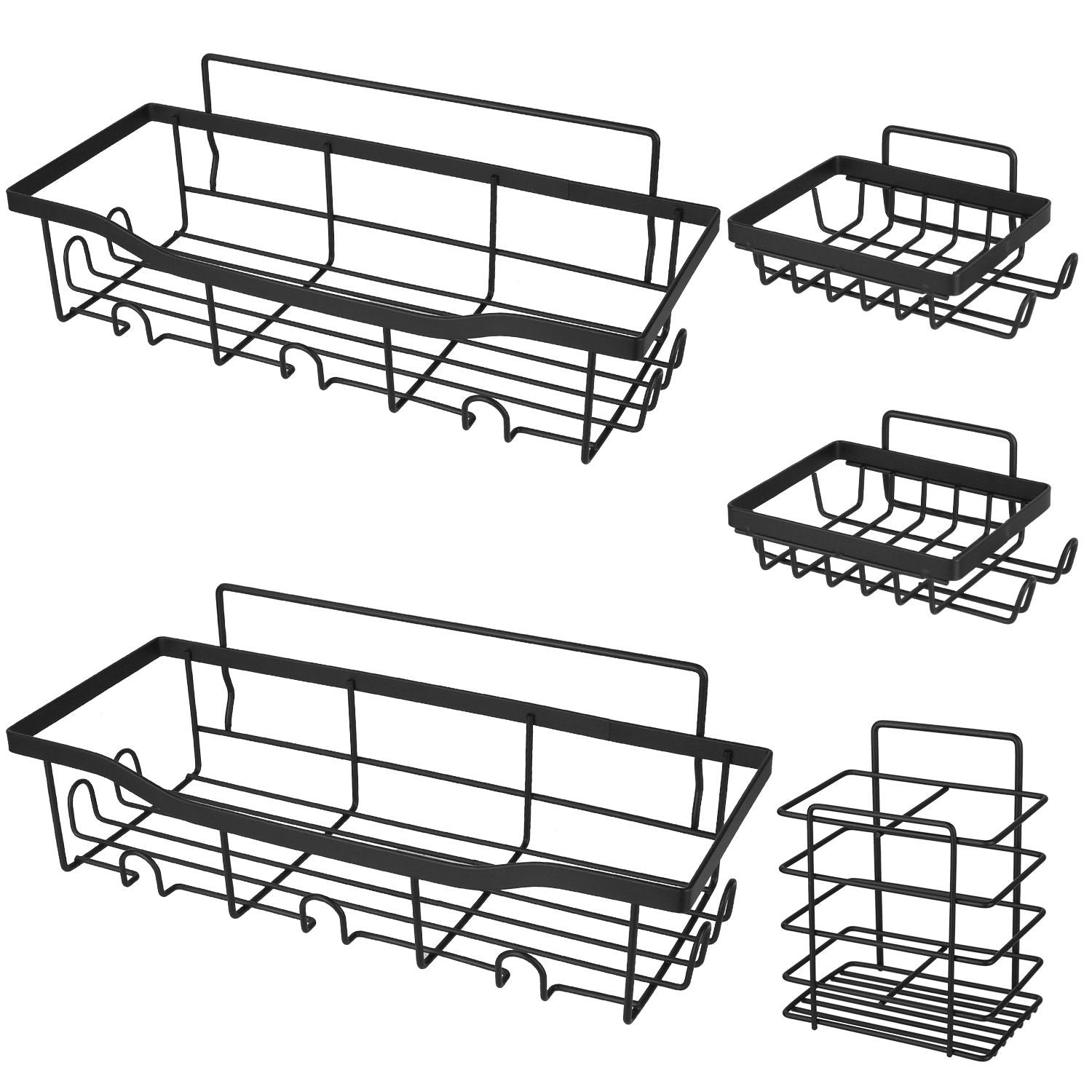 5 Pack Shower Caddy Shelves with 18 Inbuilt Hooks Rustproof Wall-Mounted Storage Shelves for Bathroom Dorm Kitchen Adhesive Bathroom Organizer for Shampoo Toothbrush Soap