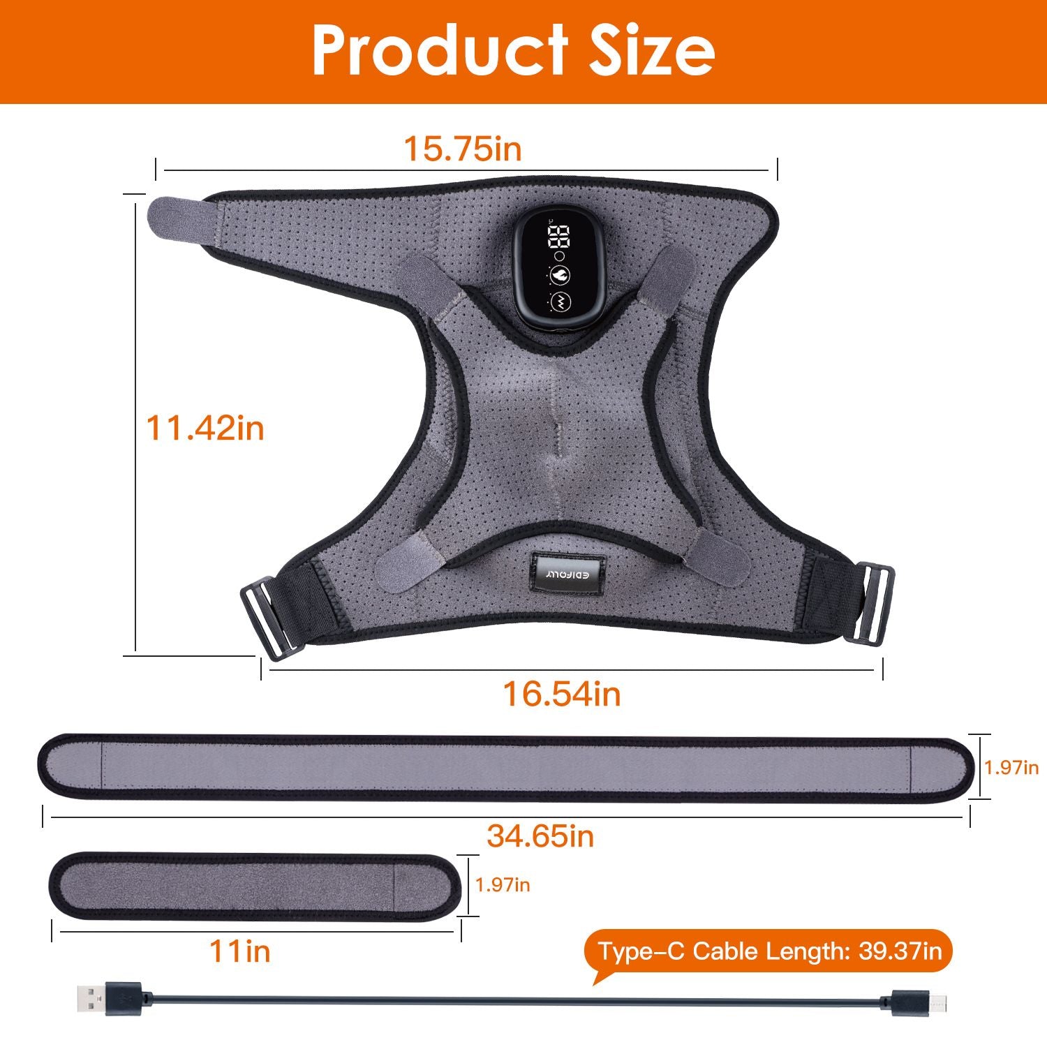 Cordless Shoulder Heating Pad Rechargeable Heated Shoulder Wrap Massager Shoulder Brace Supports with 3 Heating Levels 3 Vibration Modes for Left Right Shoulder