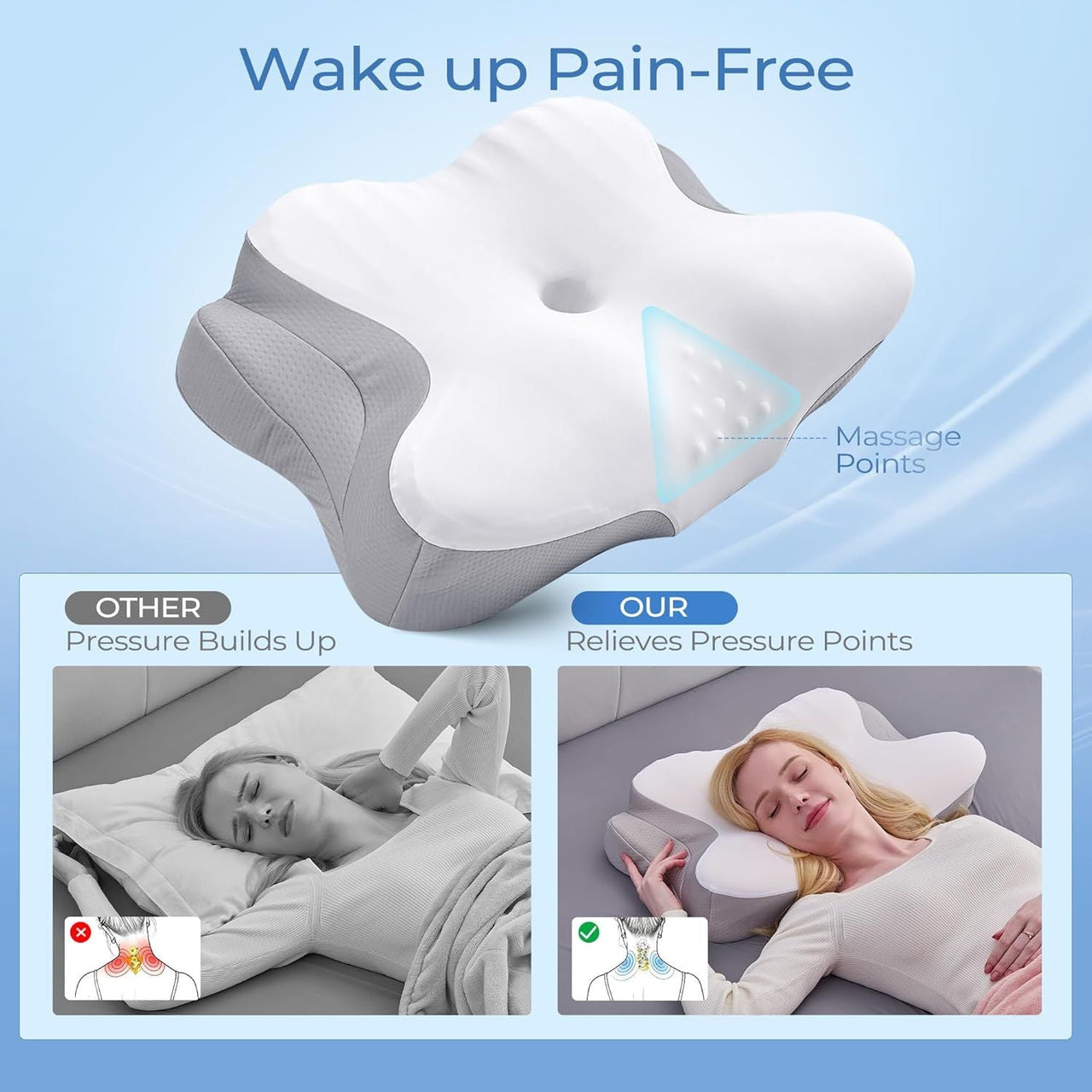 Ergonomic Cervical Neck Pillow for Sleeping – Memory Foam Pillow with Massage Nodes for Neck Pain Relief, Side Sleeper & Back Support