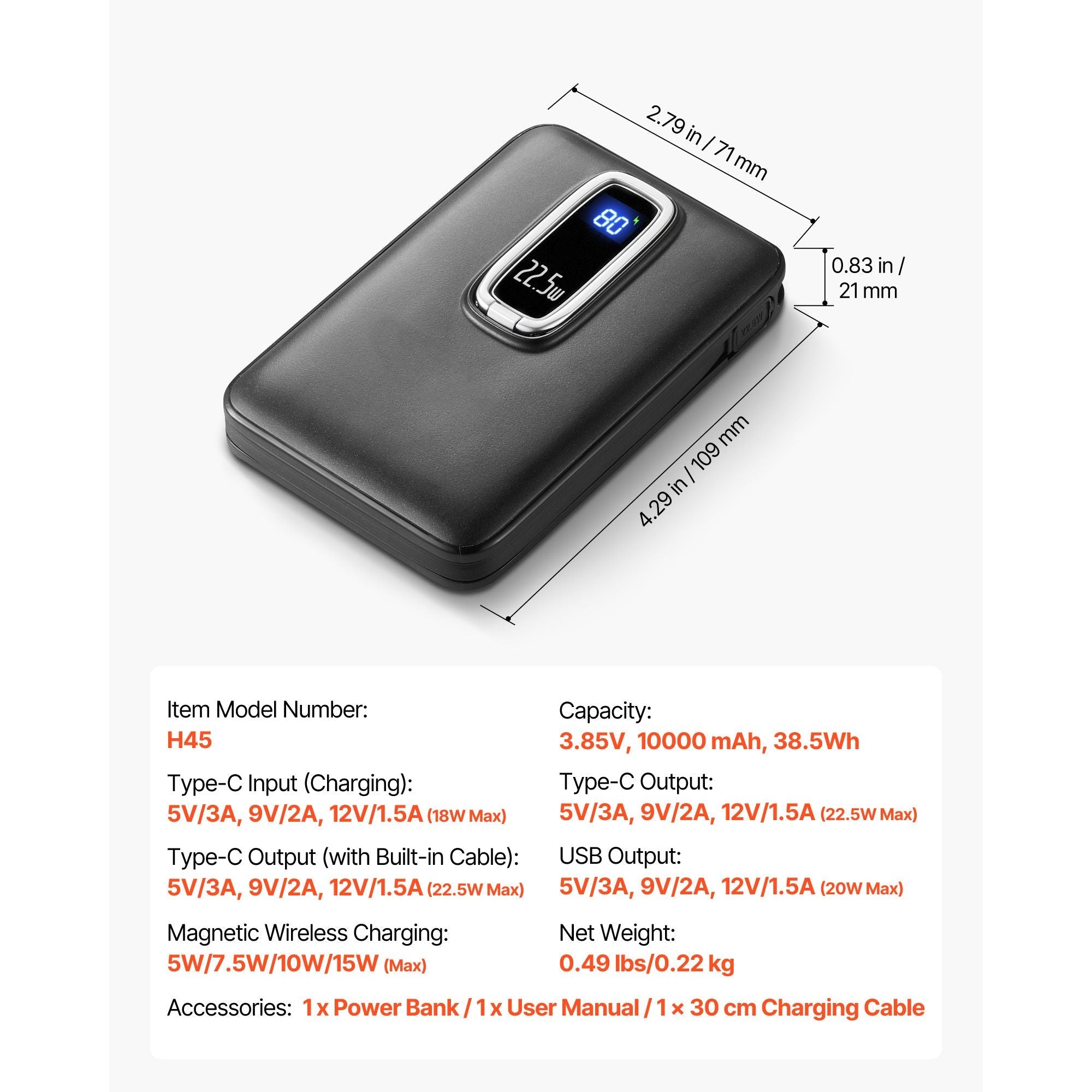 Magnetic Power Bank, 10000 mAh Battery Pack, Wireless MagSafe-Compatible Portable Charger, with Smart LED Display, Foldable Stand, Fast Charging for iPhone16/15/14/13/12 Series, Samsung, Huawei