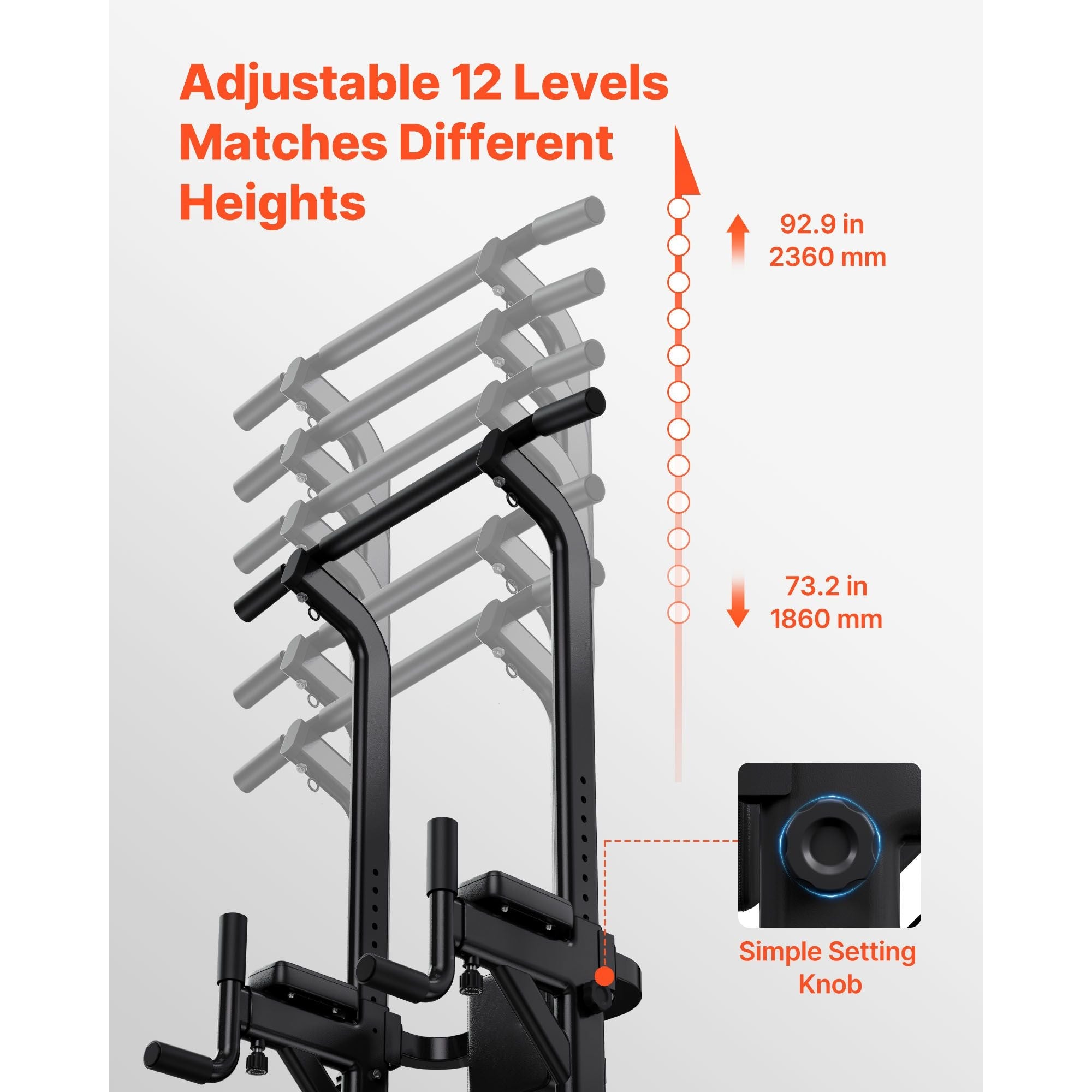 Pull Up Bar, 330 LBS Power Tower Dip Station, Workout Dip Station with H-Shaped Stable Base & Back Pad, Adjustable 12 Level Height Free Standing Chin Up Bar for Back, 4-Level Adjustable Back Pad