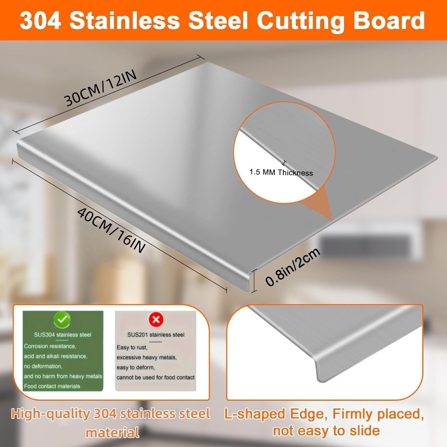 XXL 304 Stainless Steel Cutting Board  Anti-Slip & Mildew-Proof! No More Moldy Wooden Boards | Heavy-Duty & Food-Safe, Easy to Clean – Chop Meat, Knead Dough, Bake Prep All-in-One | Must-Have for Home