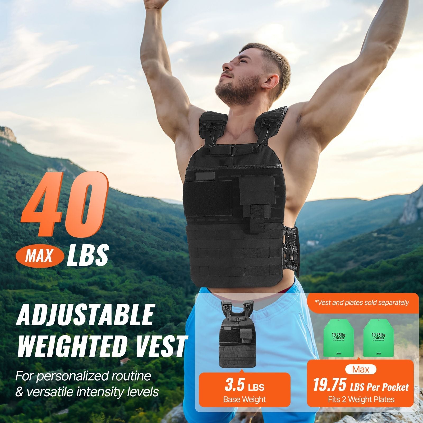 Weighted Vest, 40lb Weight Vest, Adjustable Body Weight Jacket for Men Women, Workout Equipment for Strength and Endurance Training, Running, Jogging, Walking, Fitness, and Weight Loss