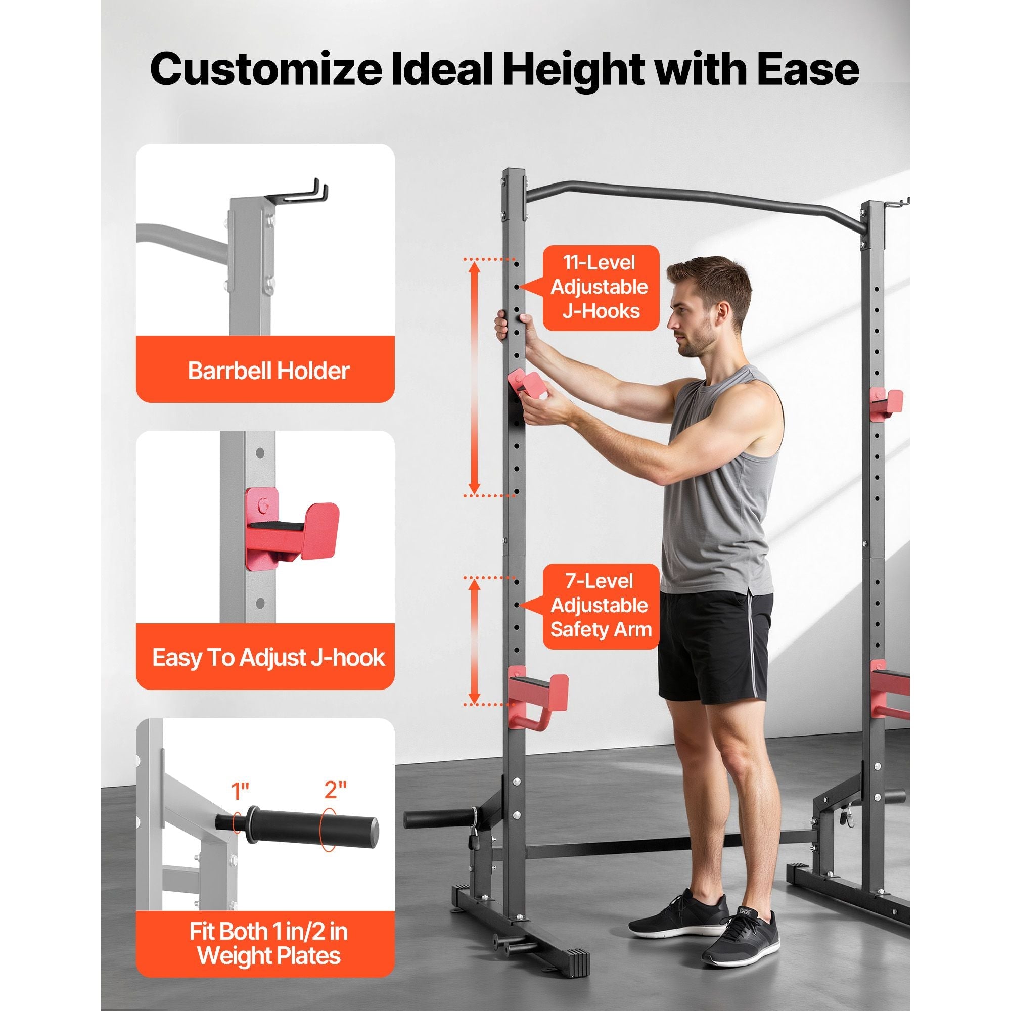 Power Cage Squat Rack, Multifunctional Power Rack Home Gym, 1000LBS Strength Training Workout Equipment with 4 Band Pegs, Adjustable J-Hooks & Safety Bars for Barbell Squat Bench Press Pull-Up