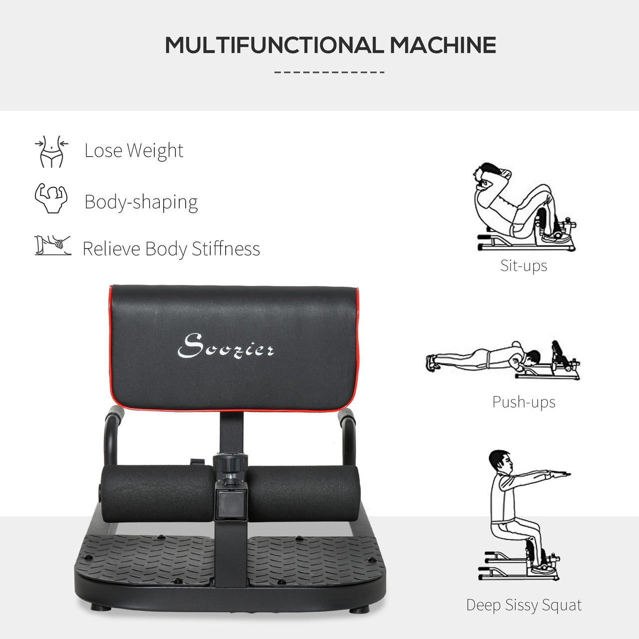 3 in 1 Padded Push Up Sit Up Squat Machine, Home Gym Fitness Equipment, Black