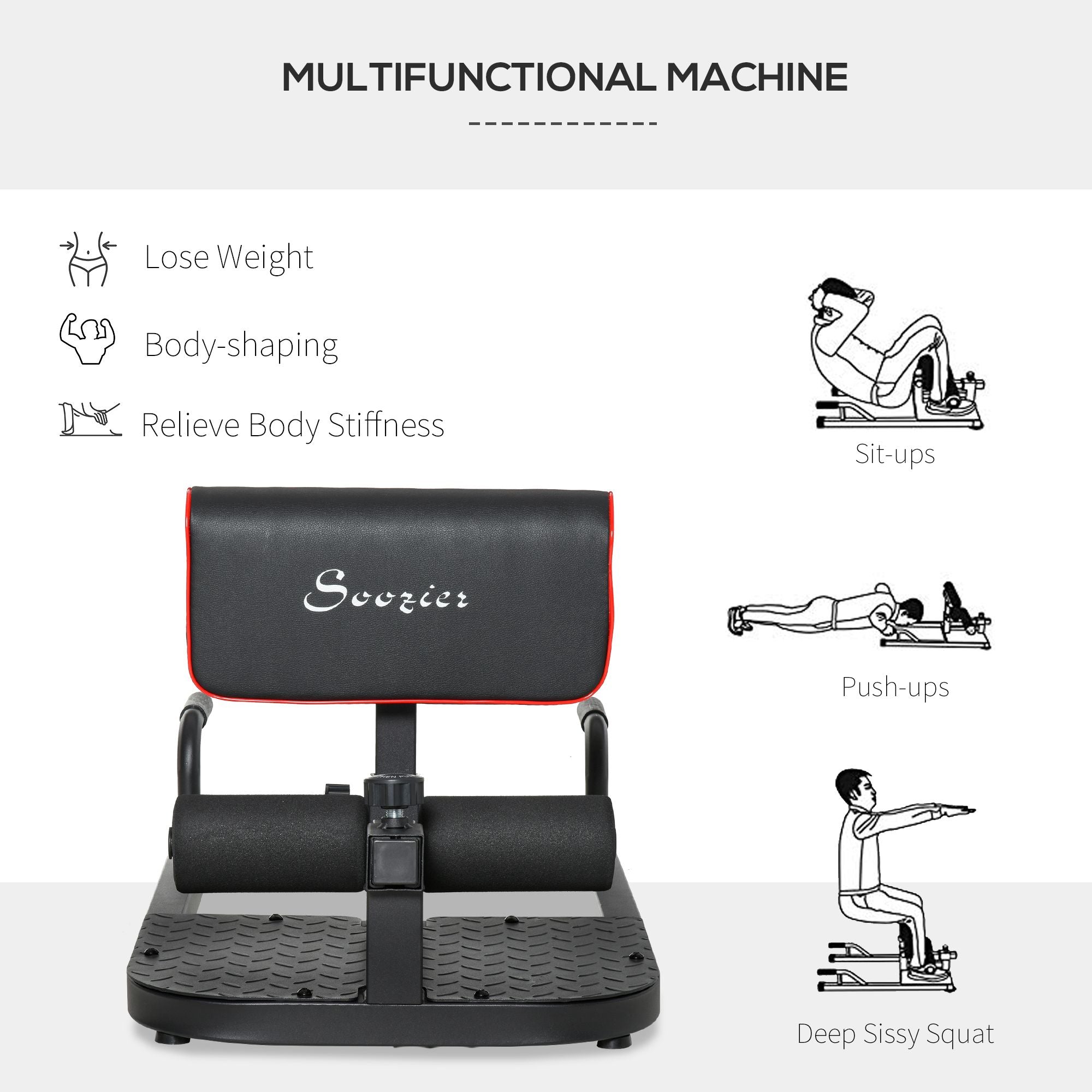 3 in 1 Padded Push Up Sit Up Squat Machine, Home Gym Fitness Equipment, Black