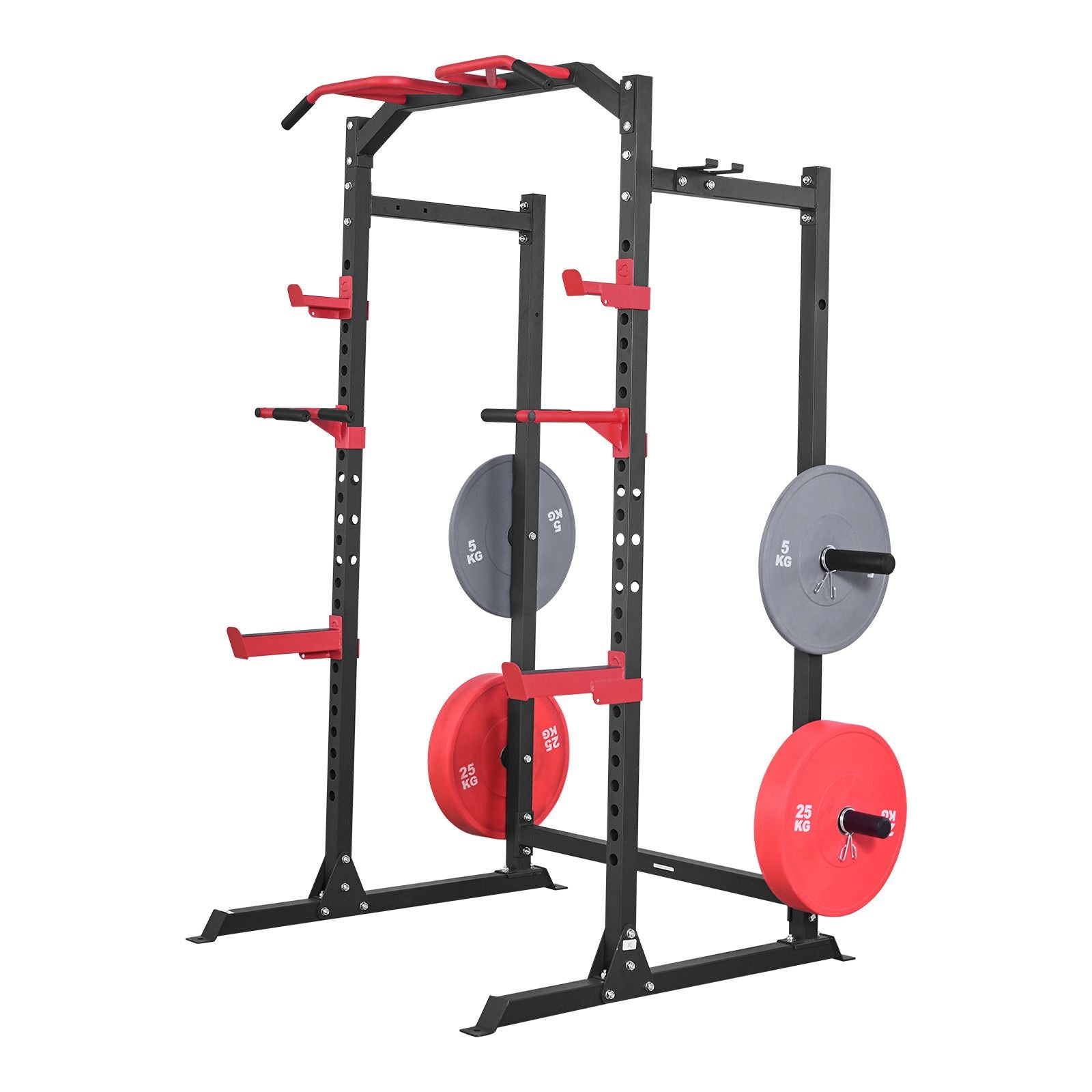 Power Cage Power Rack, Multifunctional Barbell Squat Rack with Adjustable Height, Home Gym Strength Training Workout Equipment with J-Hooks & More Fitness Attachment for Bench Press Pull-Up Dips