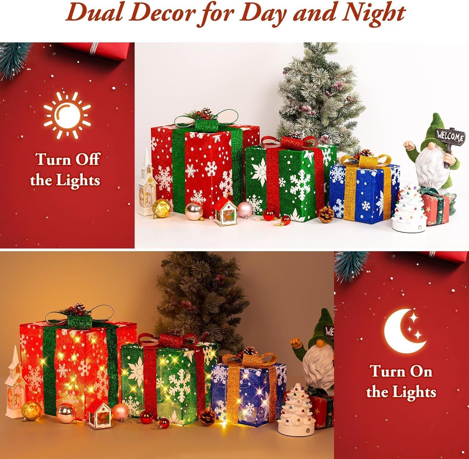 3 Pieces Large Gift Boxes for Christmas Decorations Outdoor, 10