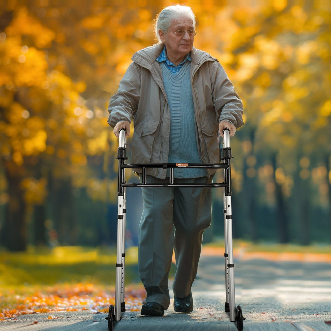 VEVOR Folding Walker Stand-Assist Folding Walkers with Adjustable Height & Width