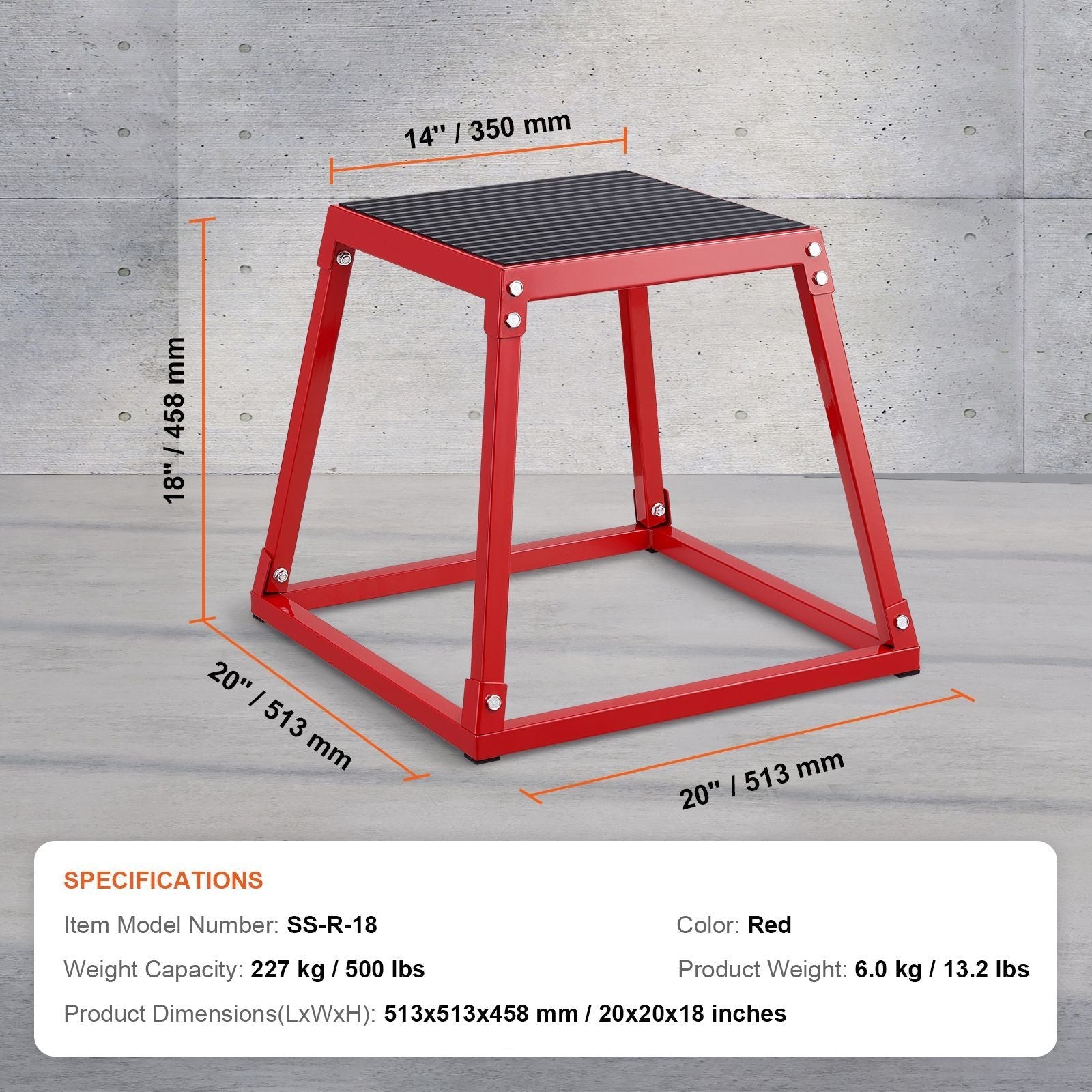 Plyometric Jump Box, 18 Inch Plyo Box, Steel Plyometric Platform and Jumping Agility Box, Anti-Slip Fitness Exercise Step Up Box for Home Gym Training, Conditioning Strength Training, Red