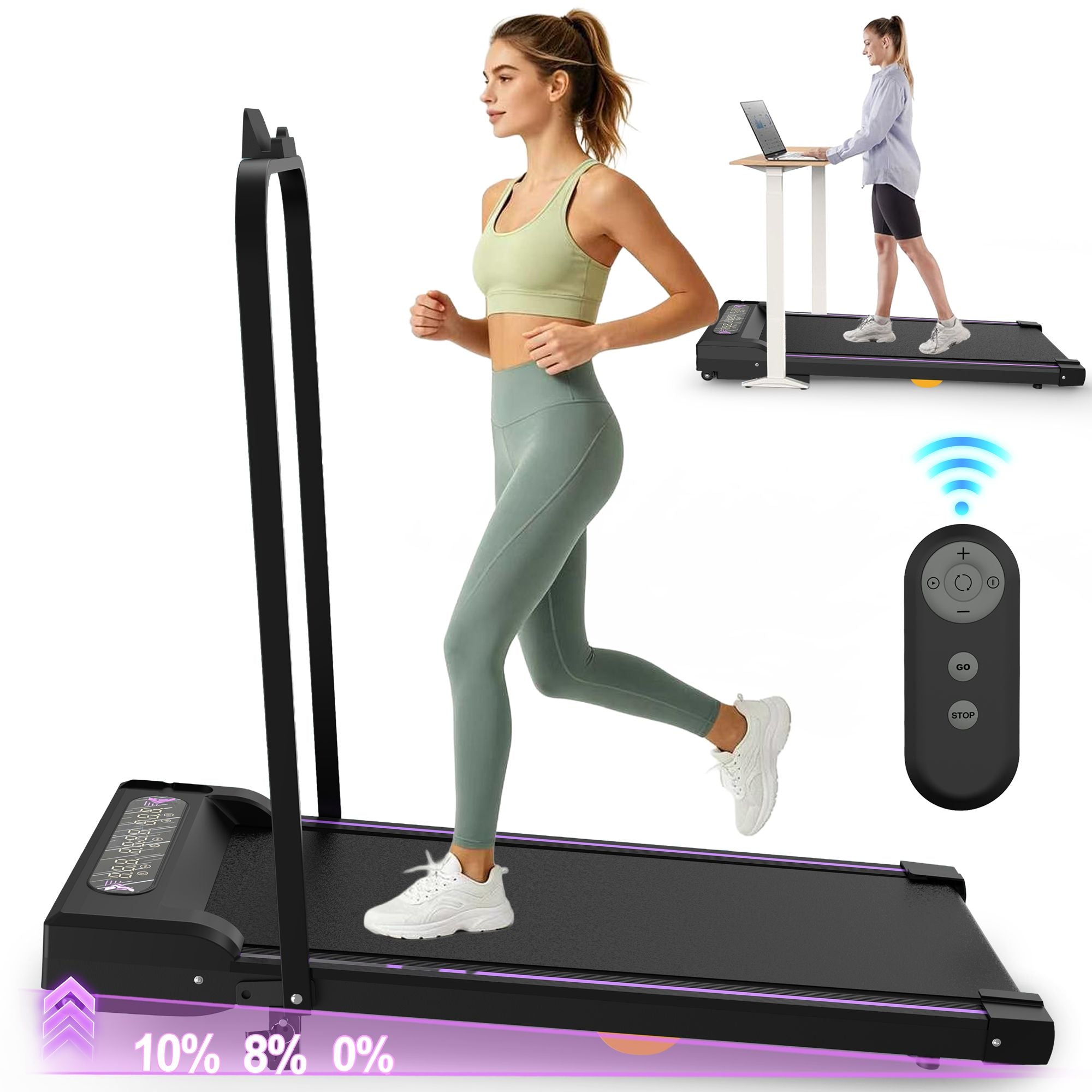 Under Desk Treadmill, Walking Pad, 2 in 1 Portable Treadmill with Handle Remote Control LED Display, Walking Jogging Machine for Home Office Use Black