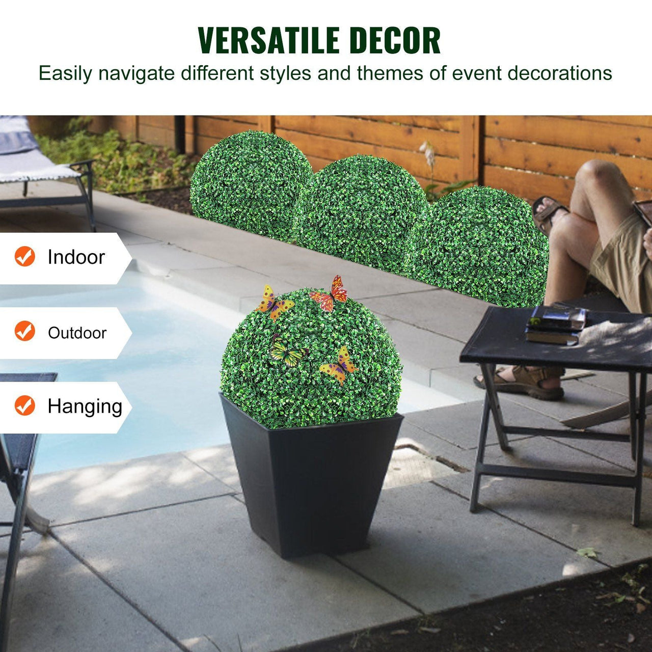 VEVOR Artificial Topiaries Boxwood Trees, 16' Tall (2 Pieces), Ball-Shape Faux Topiaries Plant, All-year Green Feaux Plant Decorative Balls for Backyard, Balcony,Garden, Wedding and Home Décor