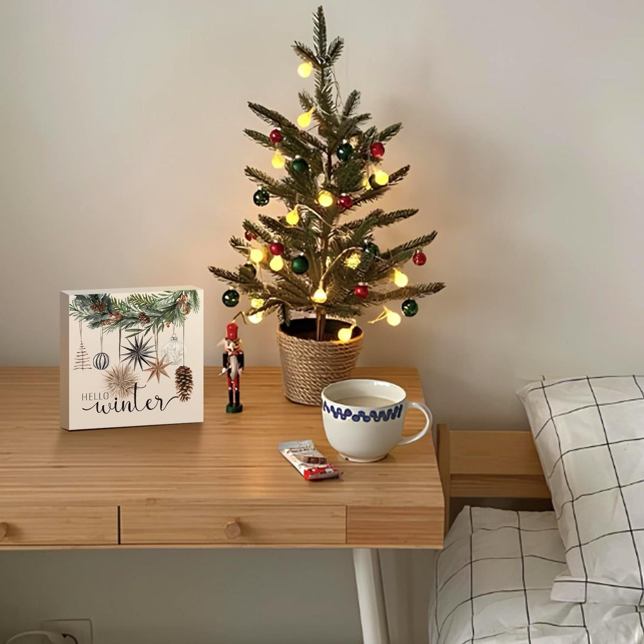 Christmas Decor Red Truck Christmas Wooden Box Signs Buffalo Plaid Christmas Decorations Christmas Decor for Home Office Bedroom Fireplace Car Tiered Tray Decor Christmas Gifts for Women 5x5