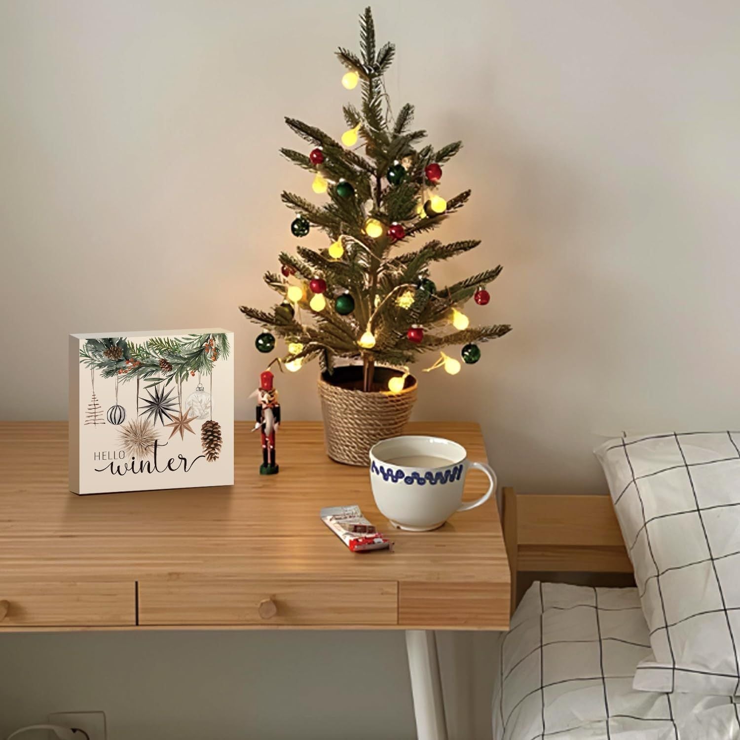 Christmas Decor Red Truck Christmas Wooden Box Signs Buffalo Plaid Christmas Decorations Christmas Decor for Home Office Bedroom Fireplace Car Tiered Tray Decor Christmas Gifts for Women 5x5