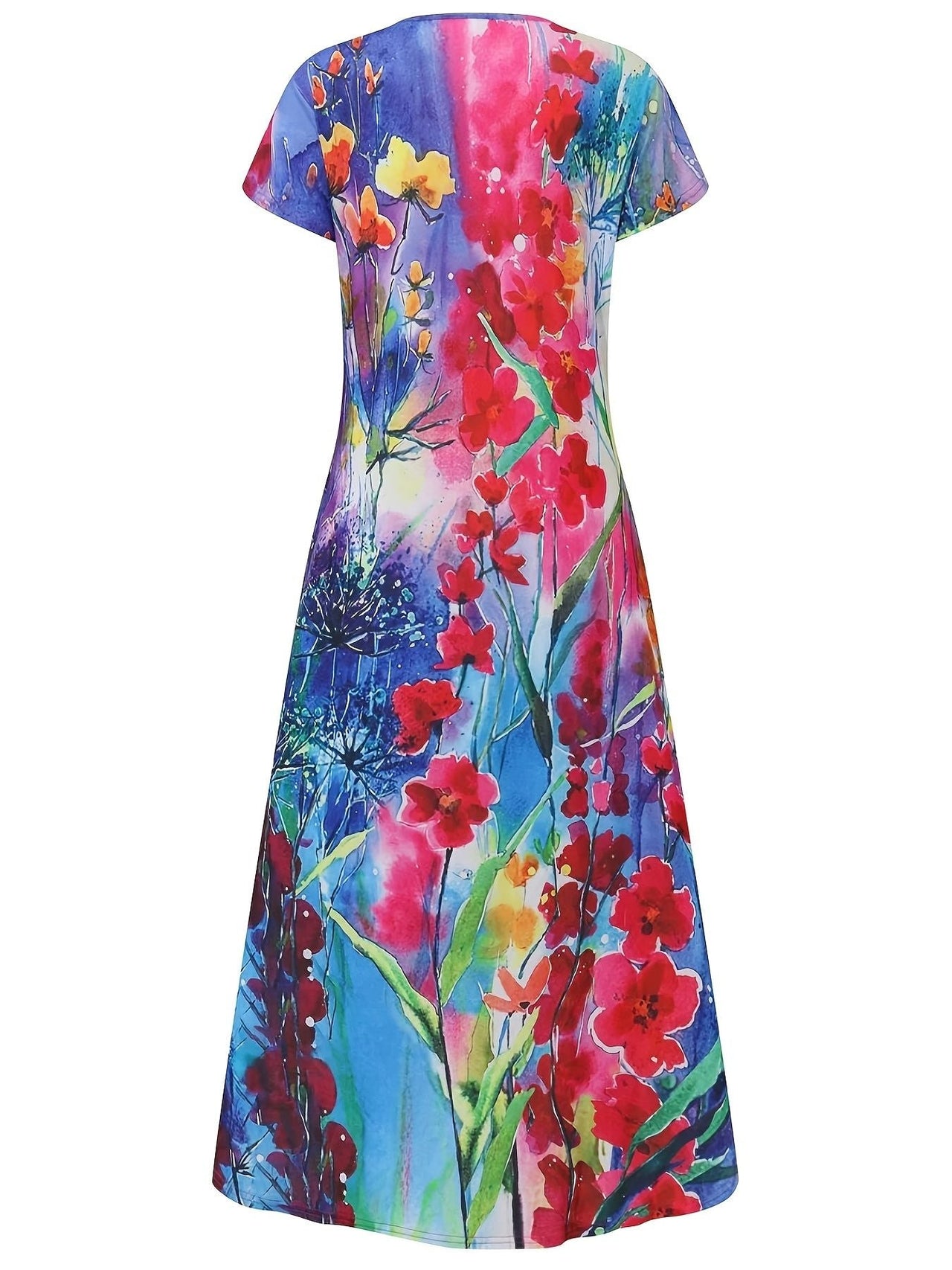 Floral Print Pocket Dress; Casual Short Sleeve Crew Neck Dress; Women's Clothing