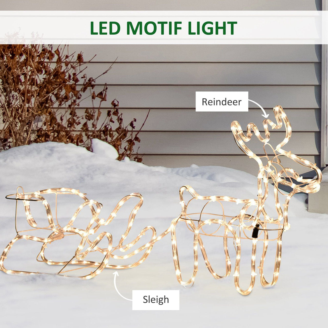 Outsunny LED Christmas Reindeer and Sleigh Decoration 35 Warm White Lights Steel Frame for Yard Indoor Outdoor
